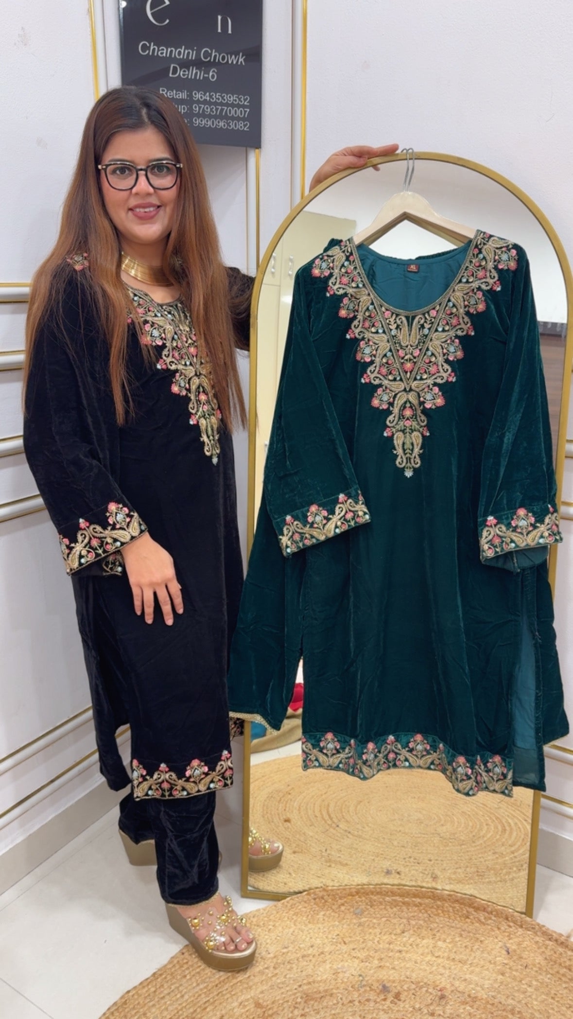 Ready to wear pure velvet Kashmiri embroidery beautiful coord set Indian style GF881