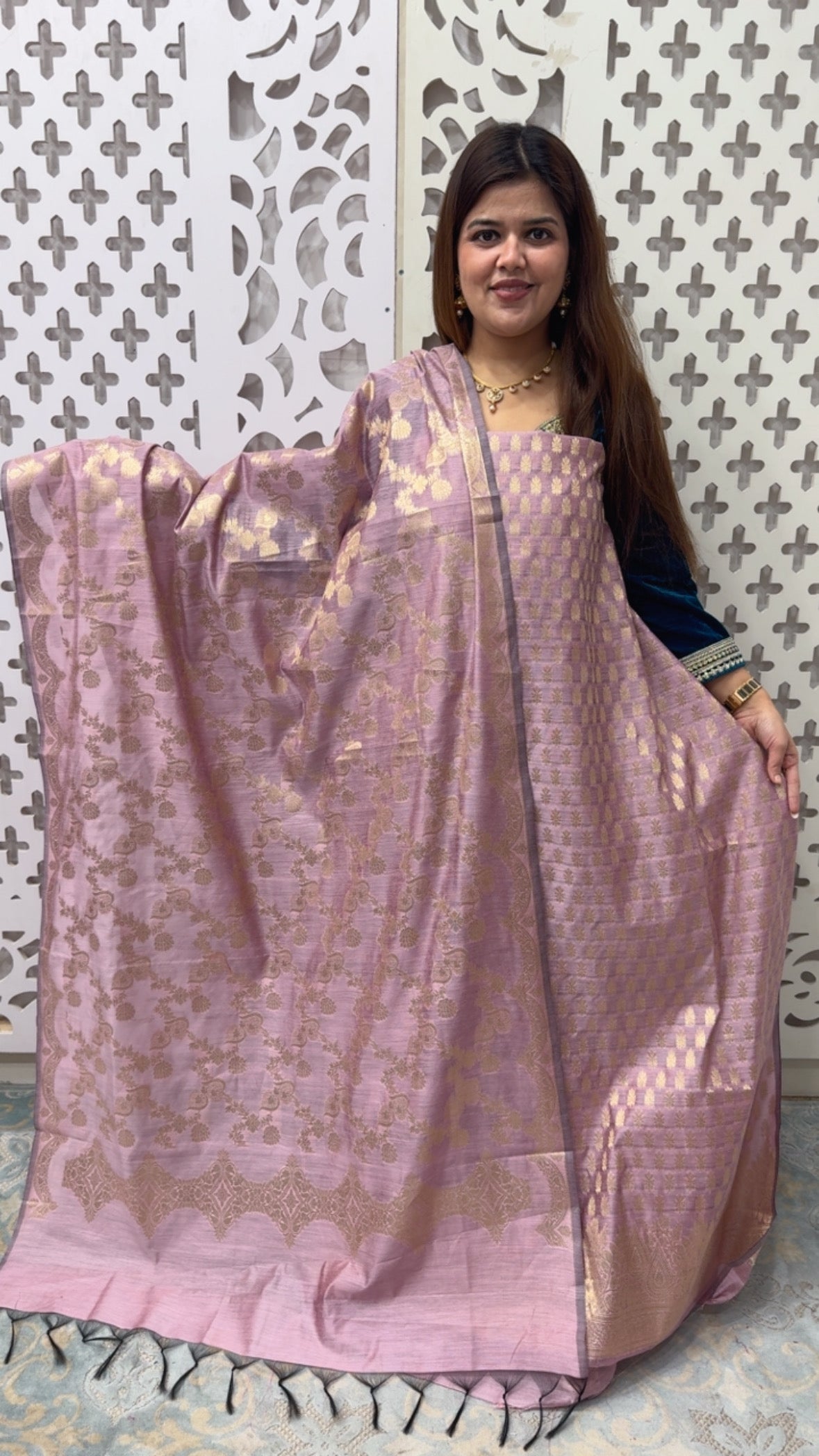 Partywear  Royal and classy fully weaved silk suit material with full weaved dupatta GF859