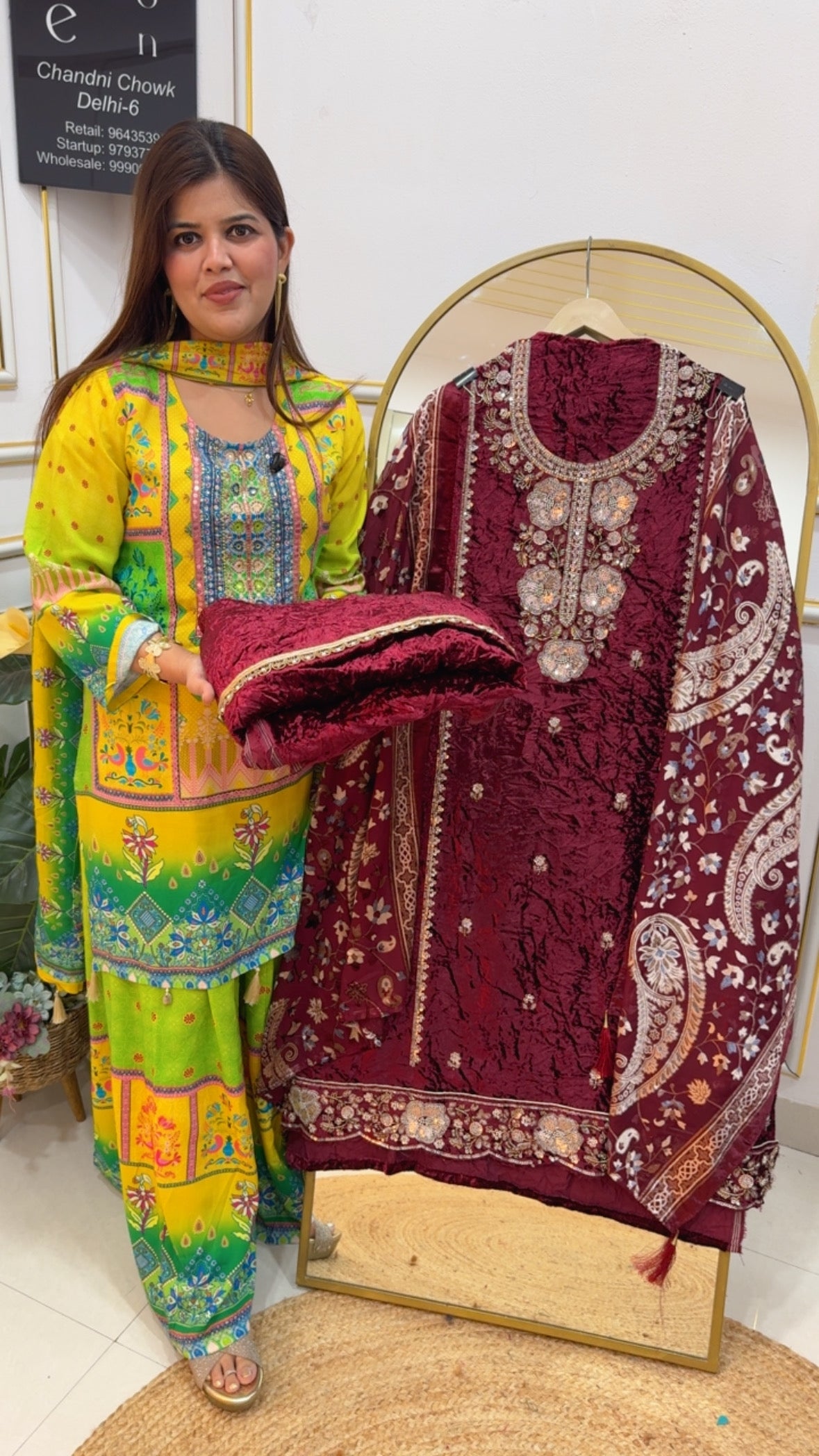 Premium partywear Special  crushed velvet handwork partywear  Royal suit material with Brasso dupatta and pure crushed velvet bottom GF799