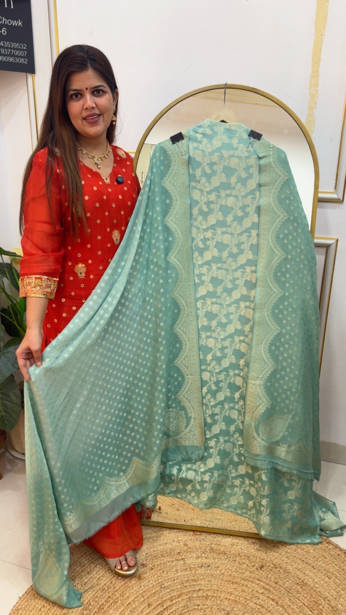 Best seller premium quality kaddi georgette silk full weaved suit material full full kaddi silk weaved dupatta GF783