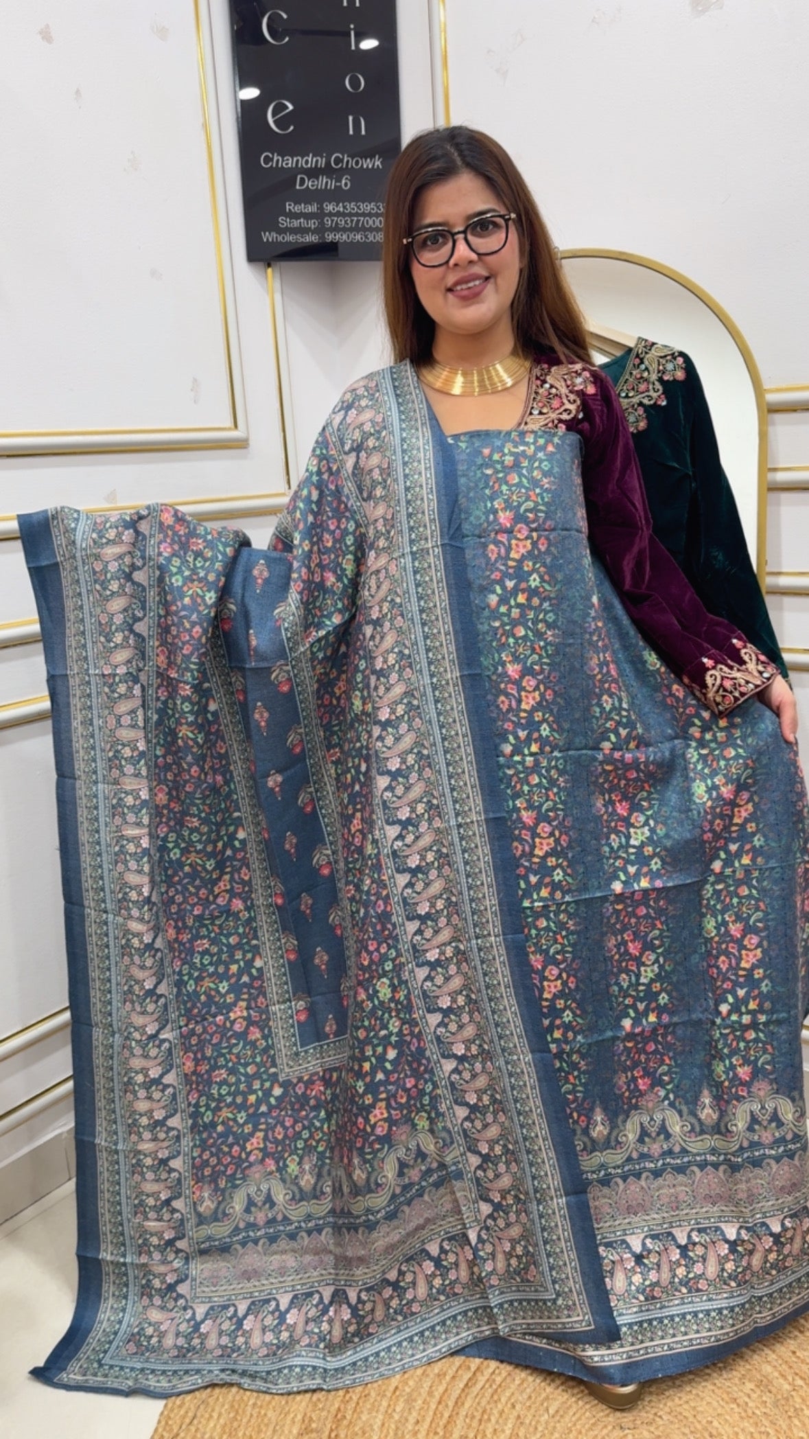 Demanded pashmina full sequence and embroidery work warm and casual pashmina suit material with pure pashmina shawls GF885