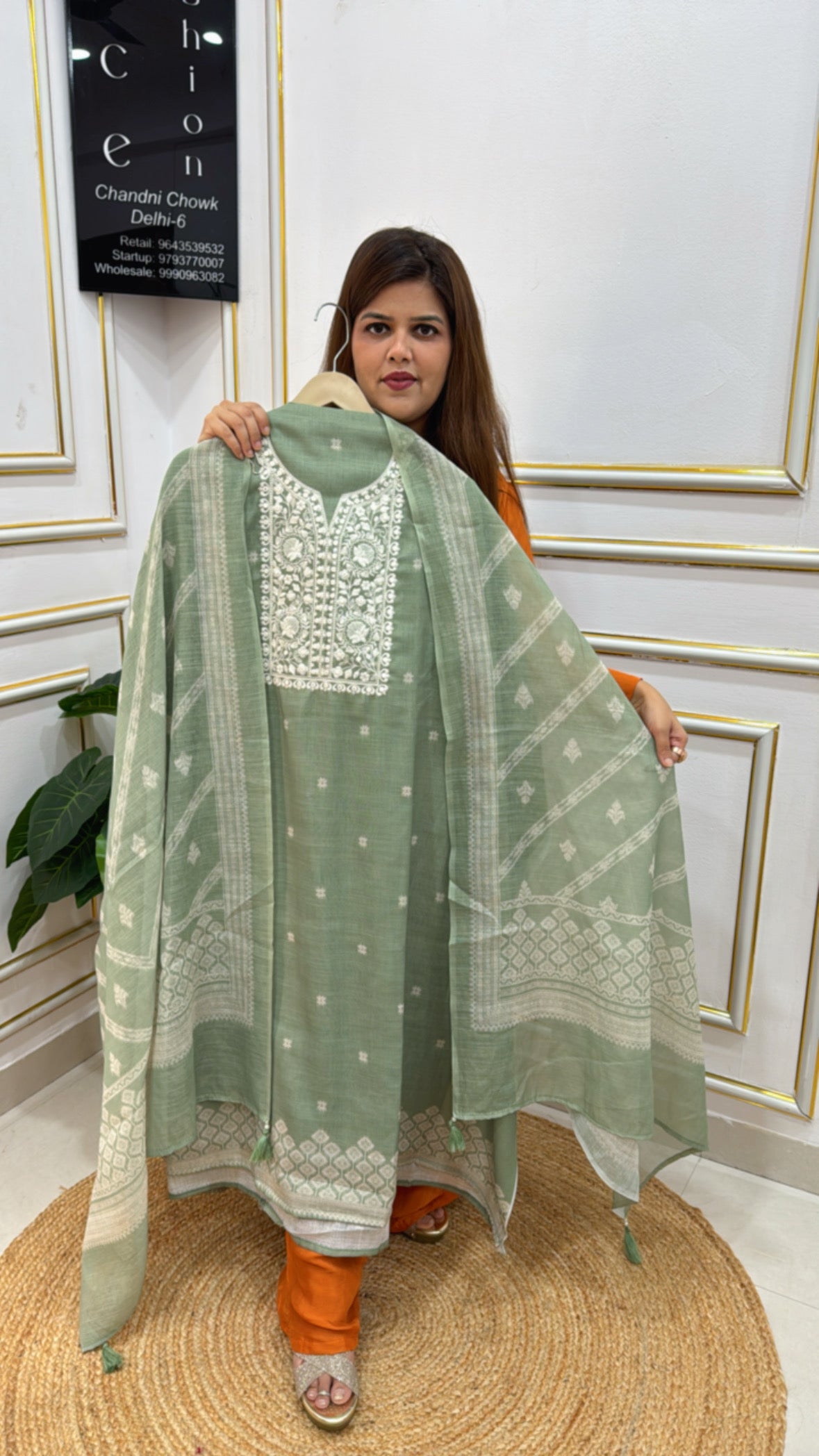 Elegant Jamdhani-Inspired Linen Suit Set (Unstitched) GF 279