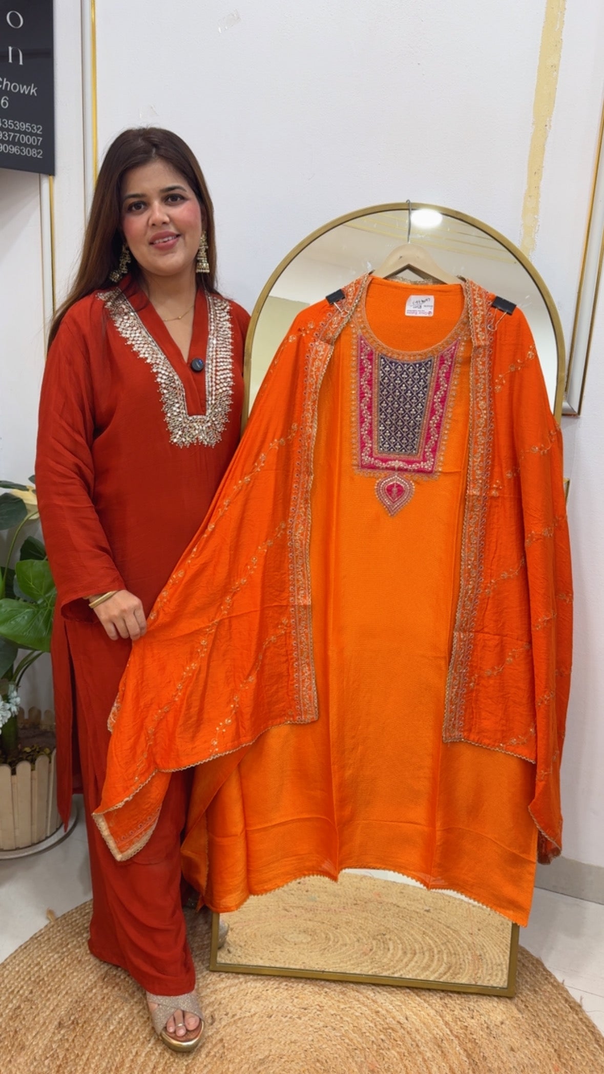 Premium pure partywear special designer neck work shimmer silk suit material  GF697