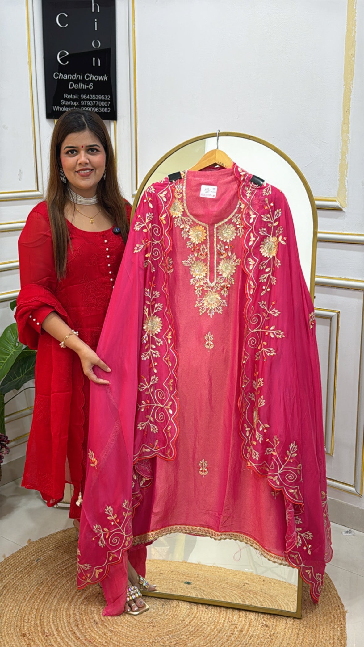 Festival Special Shimmer Silk Suit with Leather Patch &amp; Gota Detailing on Shirt and Dupatta GF 544