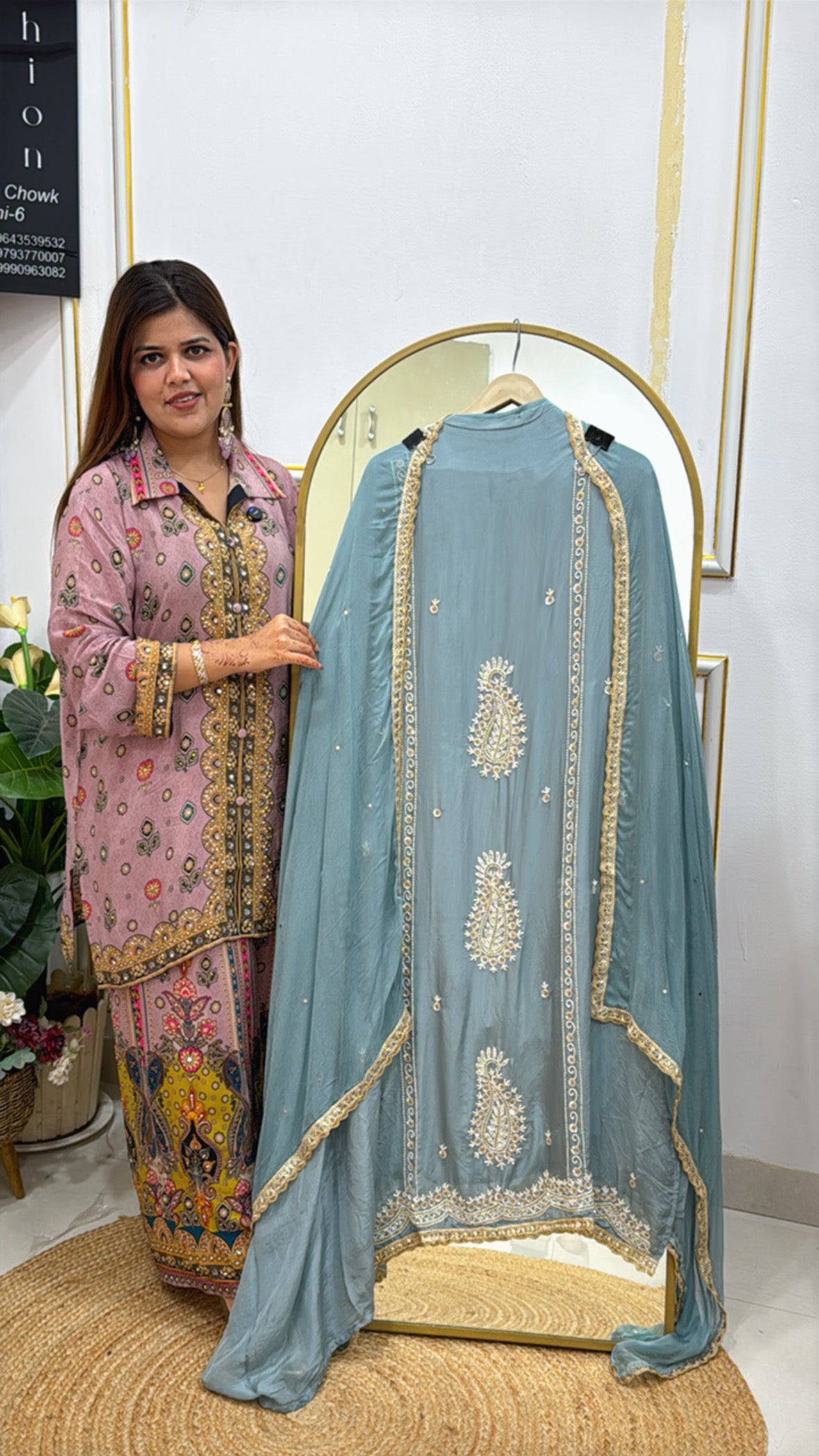 Pure Crepe Partywear Suit with Handwork Motifs &amp; Chiffon Dupatta GF 429