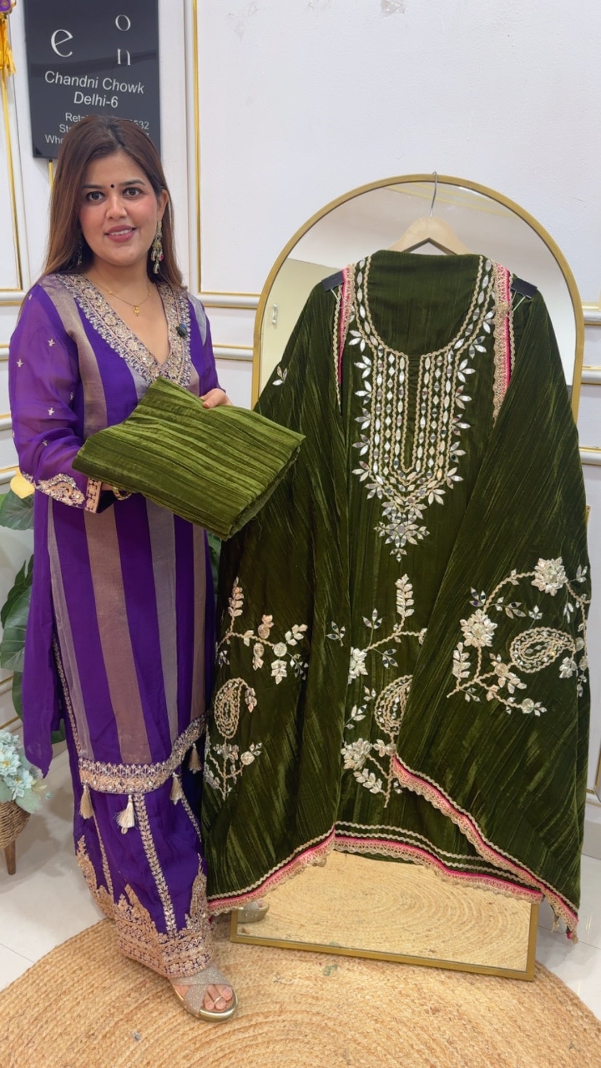 Pure velvet partywear special premium handwork detailing heavy partywear suit material with handwork full length dupatta along with pure velvet bottom GF762