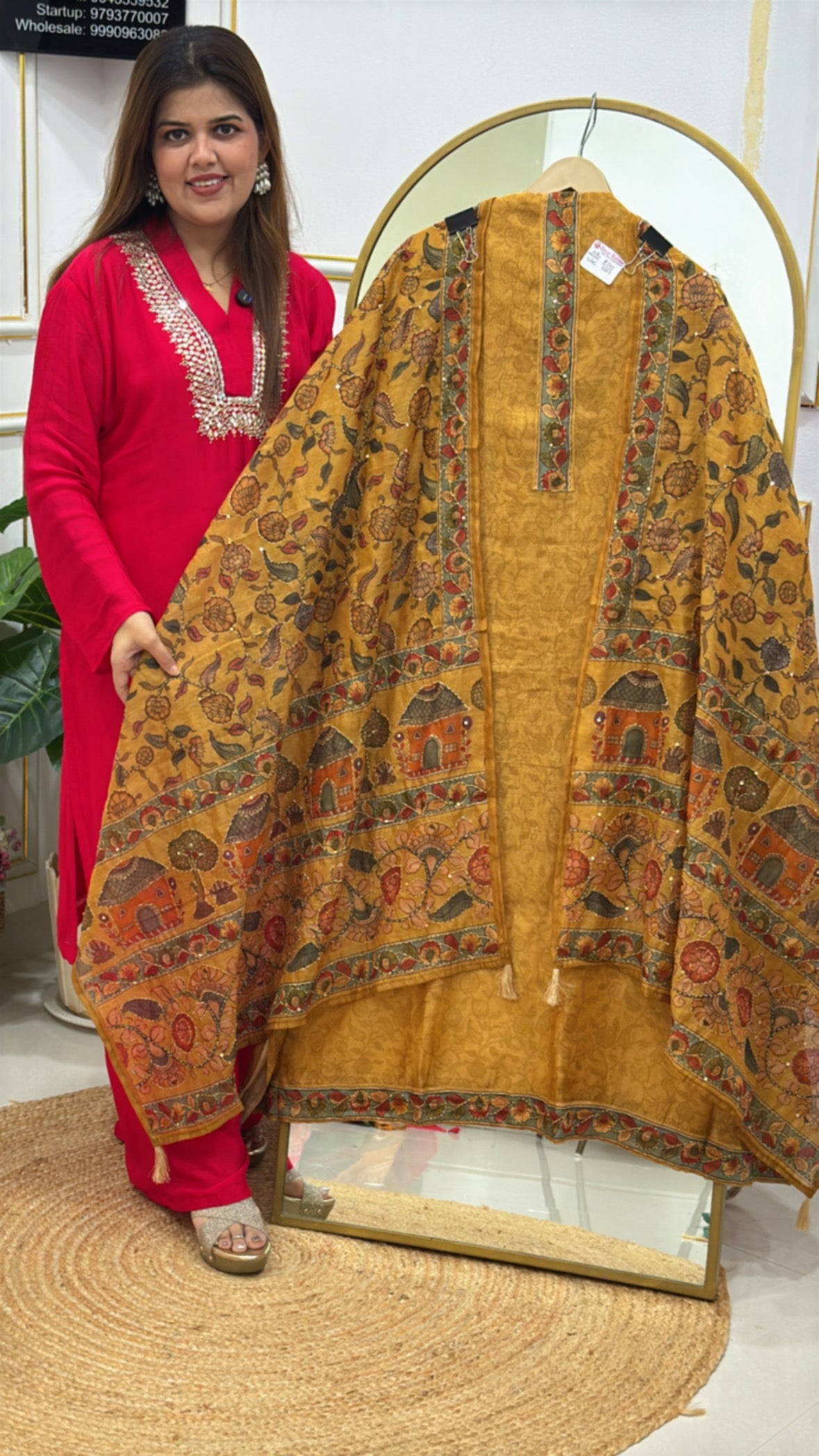 Handcrafted Designer Katha Weaved Dupatta with Soft Silk Katha Embroidered Shirt GF 521