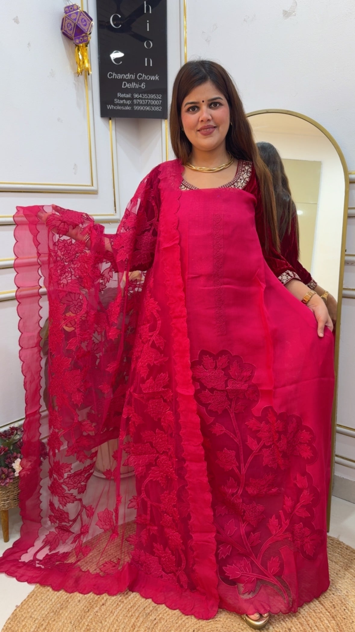 Super unique and Designer partywear applique work suit material  with vibrant colours and latest styling GF865