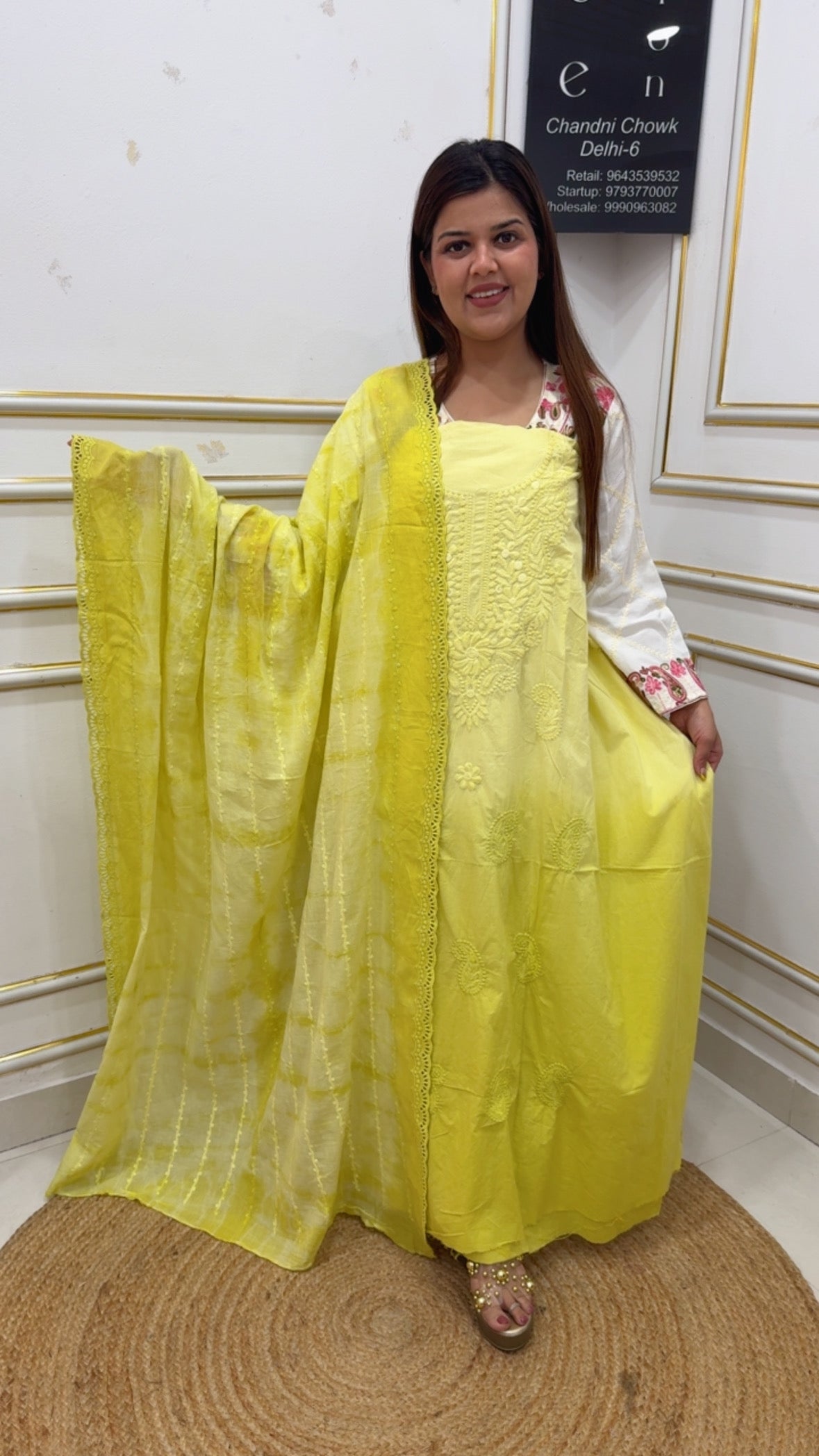 Classy and premium pure cotton hand Lucknowi embroidery ombré style pure Mul Mul cotton suit material along with Mul Mul dupatta GF1133 Yellow