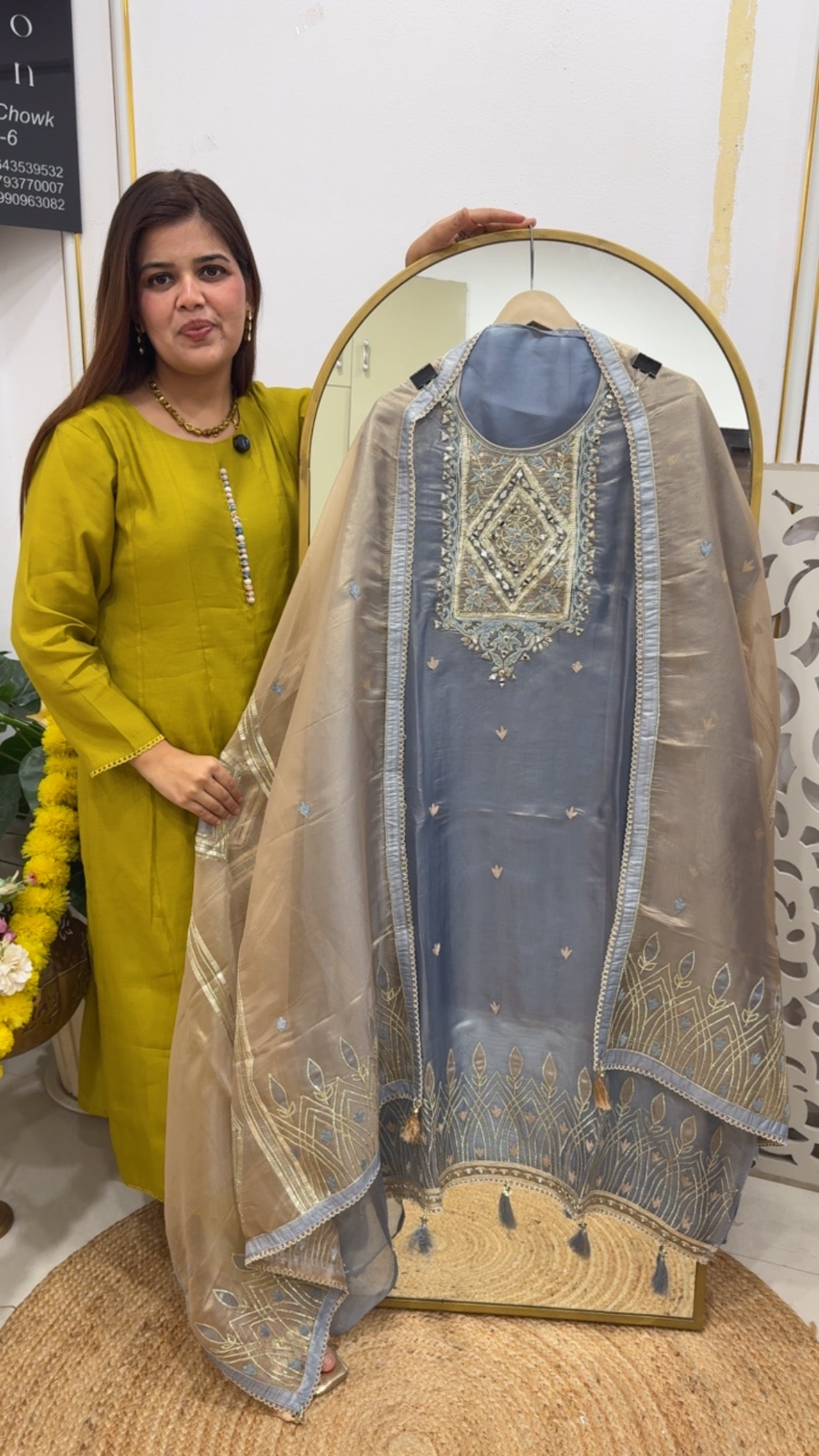 Premium pure partywear special shimmer tissue silk with aari work and peeta work along with designer full work dupatta GF706