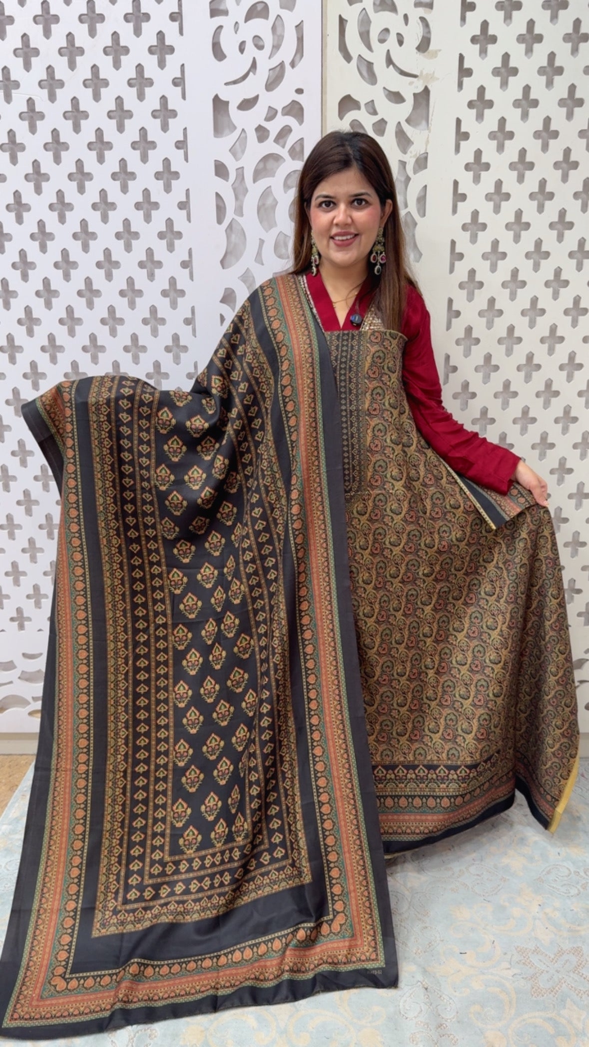 Winter special pashmina suit material beautiful Kani printed pashmina with pashmina dupatta GF811