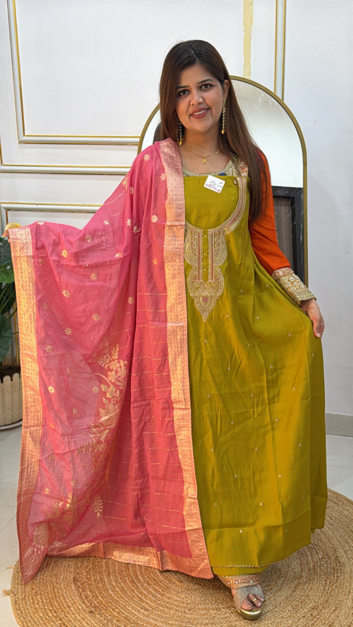 Elegant Soft Modal Silk Suit with Neem Doria Neckwork &amp; Weaved Dupatta GF 447