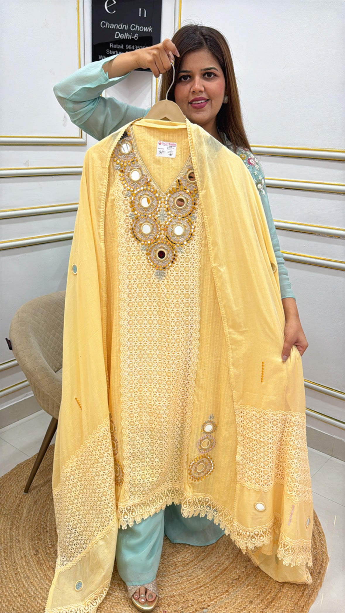 Pastel Mul Mul Unstitched Suit with Karachi Panel &amp; Real Mirror Work GF 272