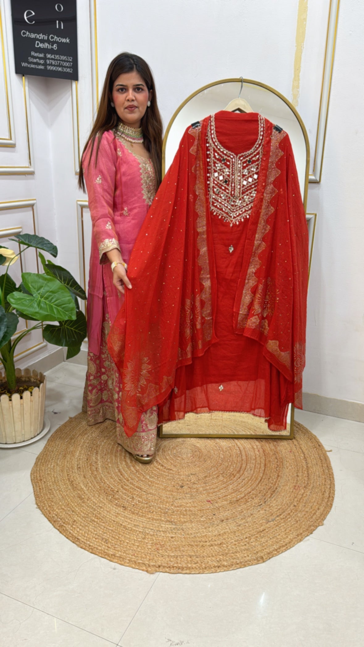 Latest mirror special soft mul chanderi silk suit material along with designer neck work and with full Mukesh work dupatta GF 596