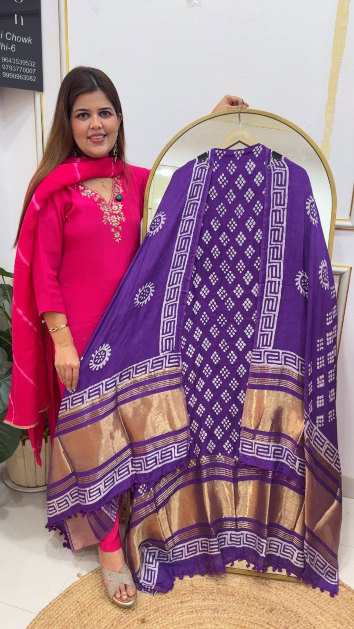 Bold and Beautiful very Graceful premium pure cotton silk full length suit materials with original batik printing along with golden weaved border all over shirt and dupatta GF792