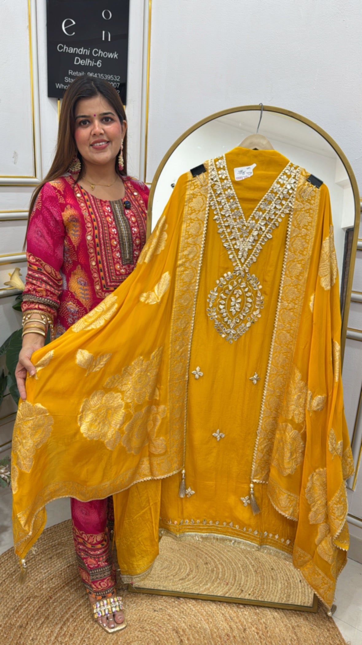 Gota patti special premium pure organza silk suit material with organza silk weaved dupatta GF639