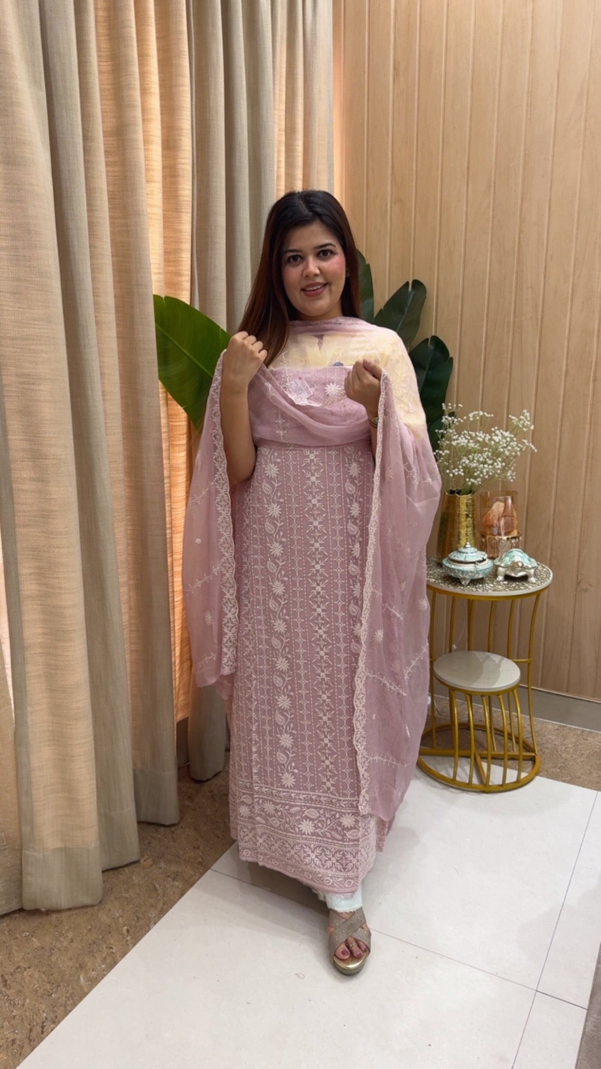 Timeless elegance Lucknowi pure Georgette designer and premium Chikankari suit material with pure chiffon Chikankari dupatta GF1177 Soft Pink