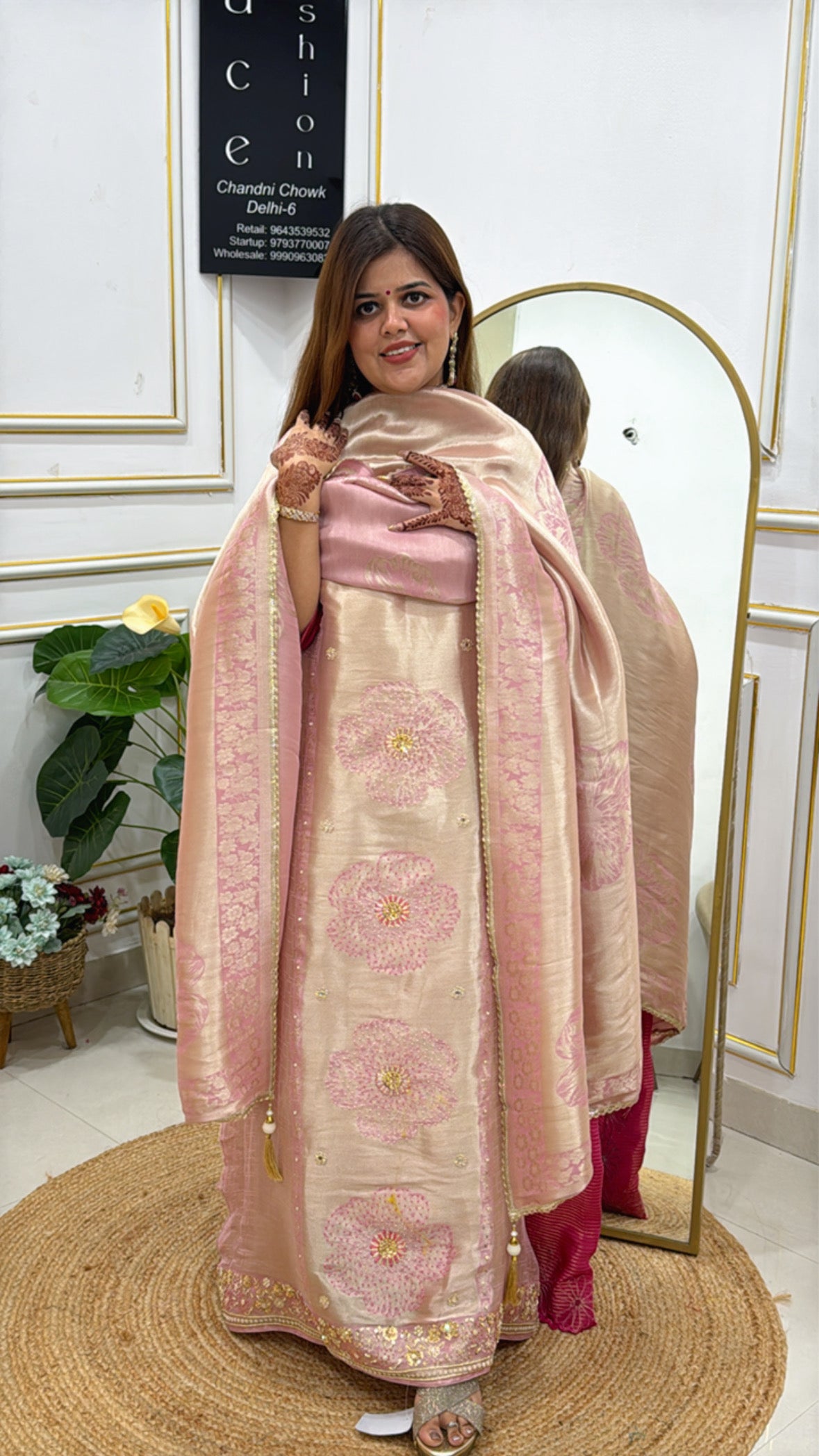 Evergreen Pure Kanjivaram Silk Suit Material with Handwork Detailing &amp; Weaved Kanjivaram Dupatta GF 378