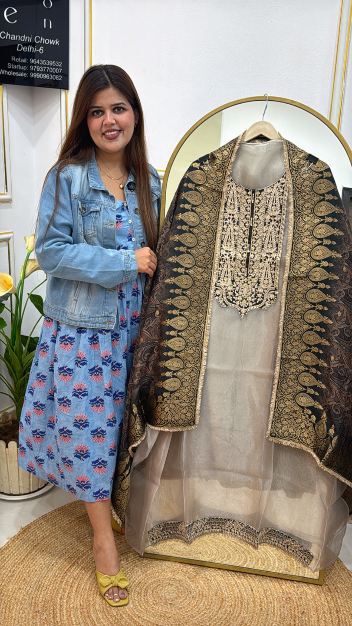 premium glass tissue unstiched suit with fully weaved banarasi dupatta GF 296