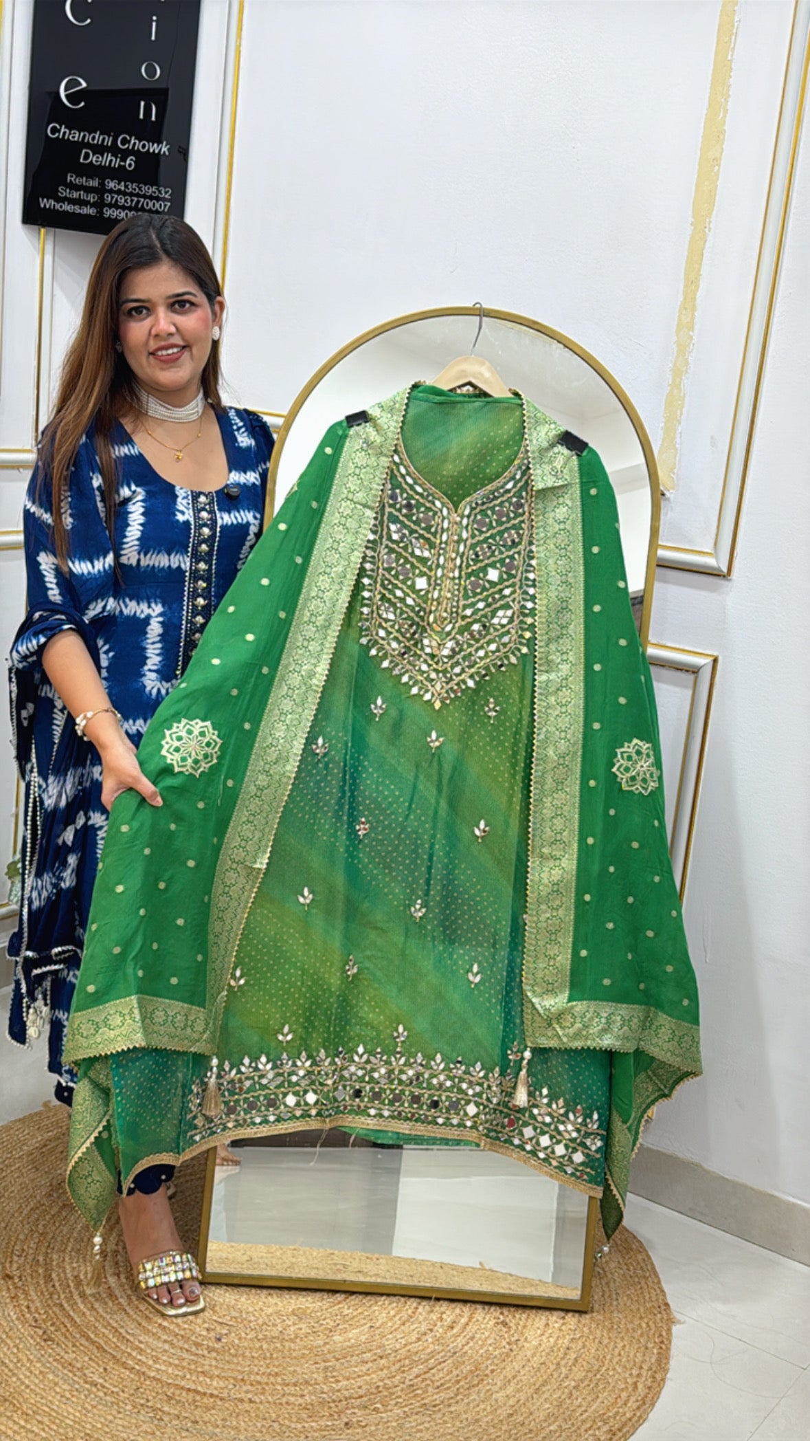 Partywear special pure mirror detailing shimmer silk suit material along with designer shimmer silk dupatta GF570