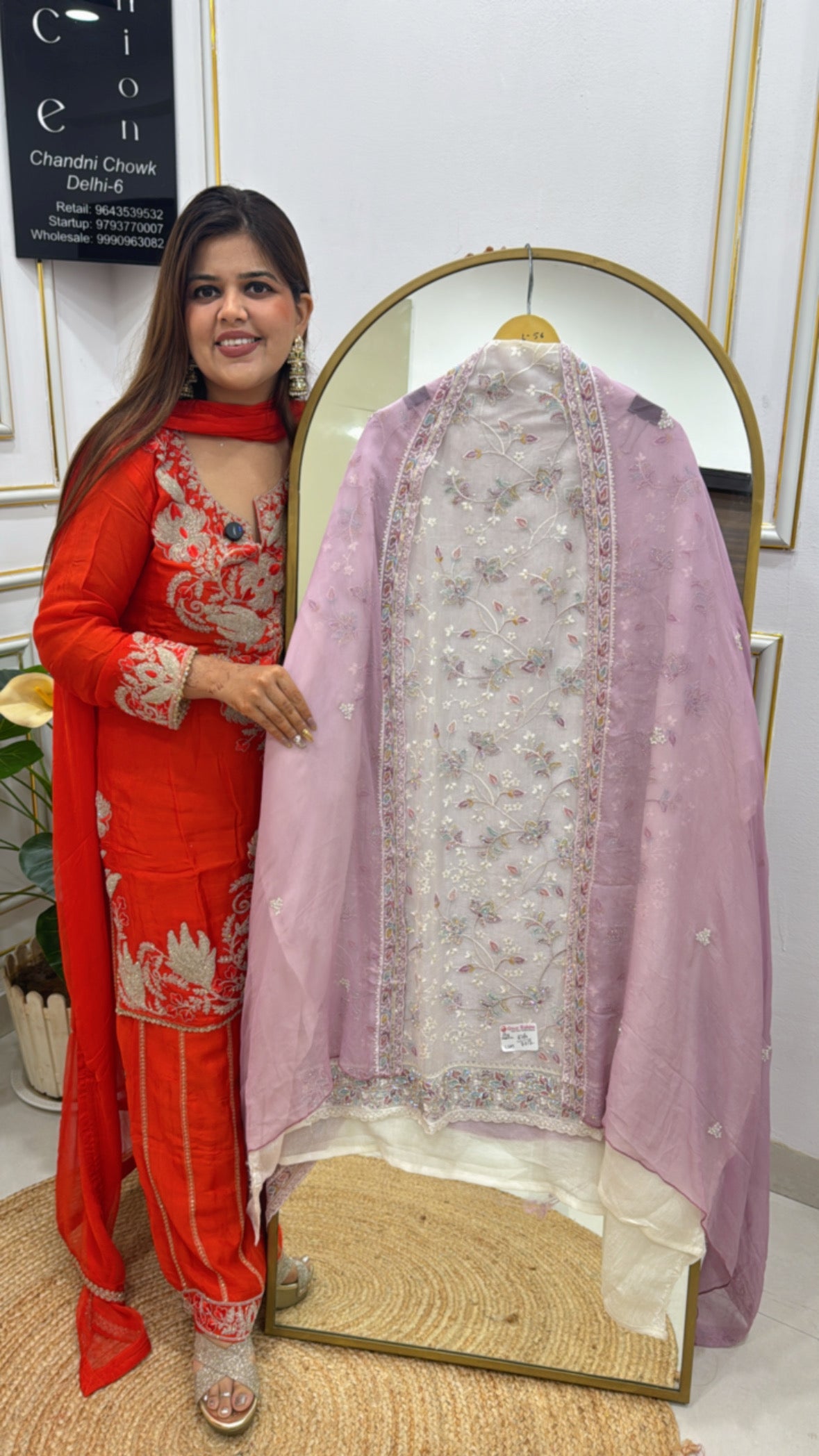 Glass Tissue Organza Suit with Handwork &amp; Chiffon Dupatta GF 280