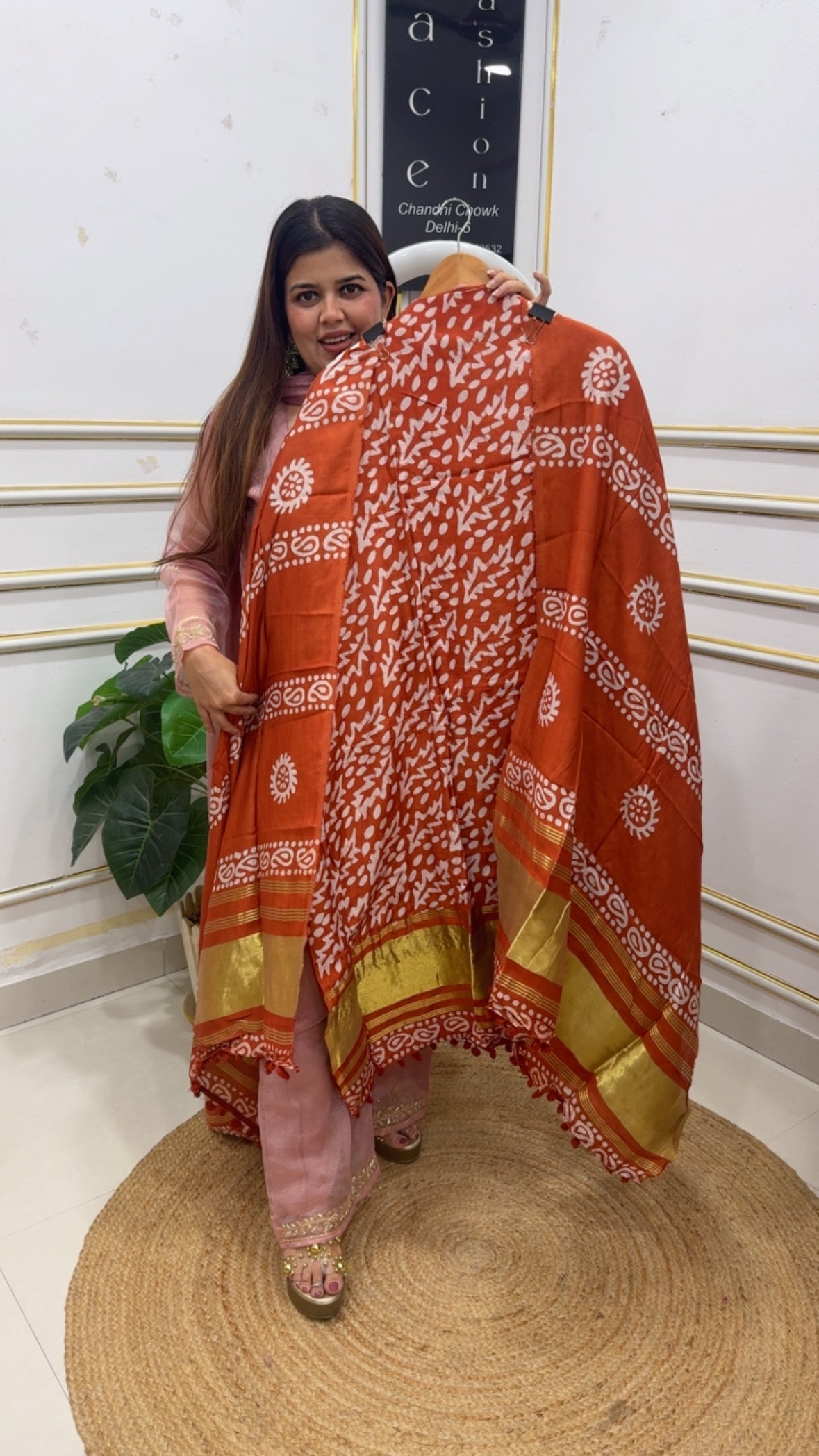 Summer special lakadpatti golden weaved border pure cotton printed suit material along with pure lakadpatti cotton dupatta GF1199 Orange
