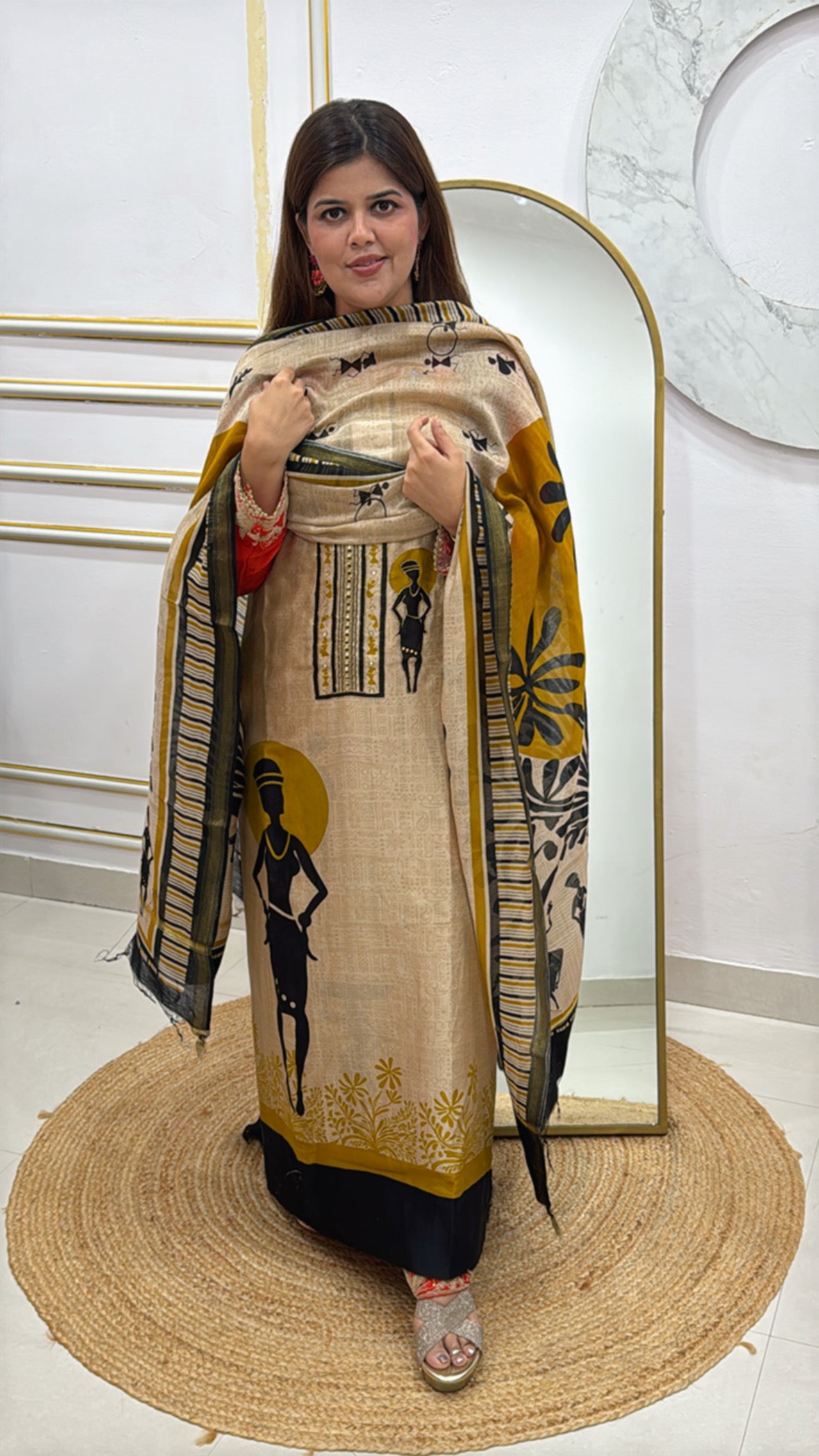 Premium 60gm pure mul chanderi kalamkari printed suit material with mul chanderi printed dupatta GF500