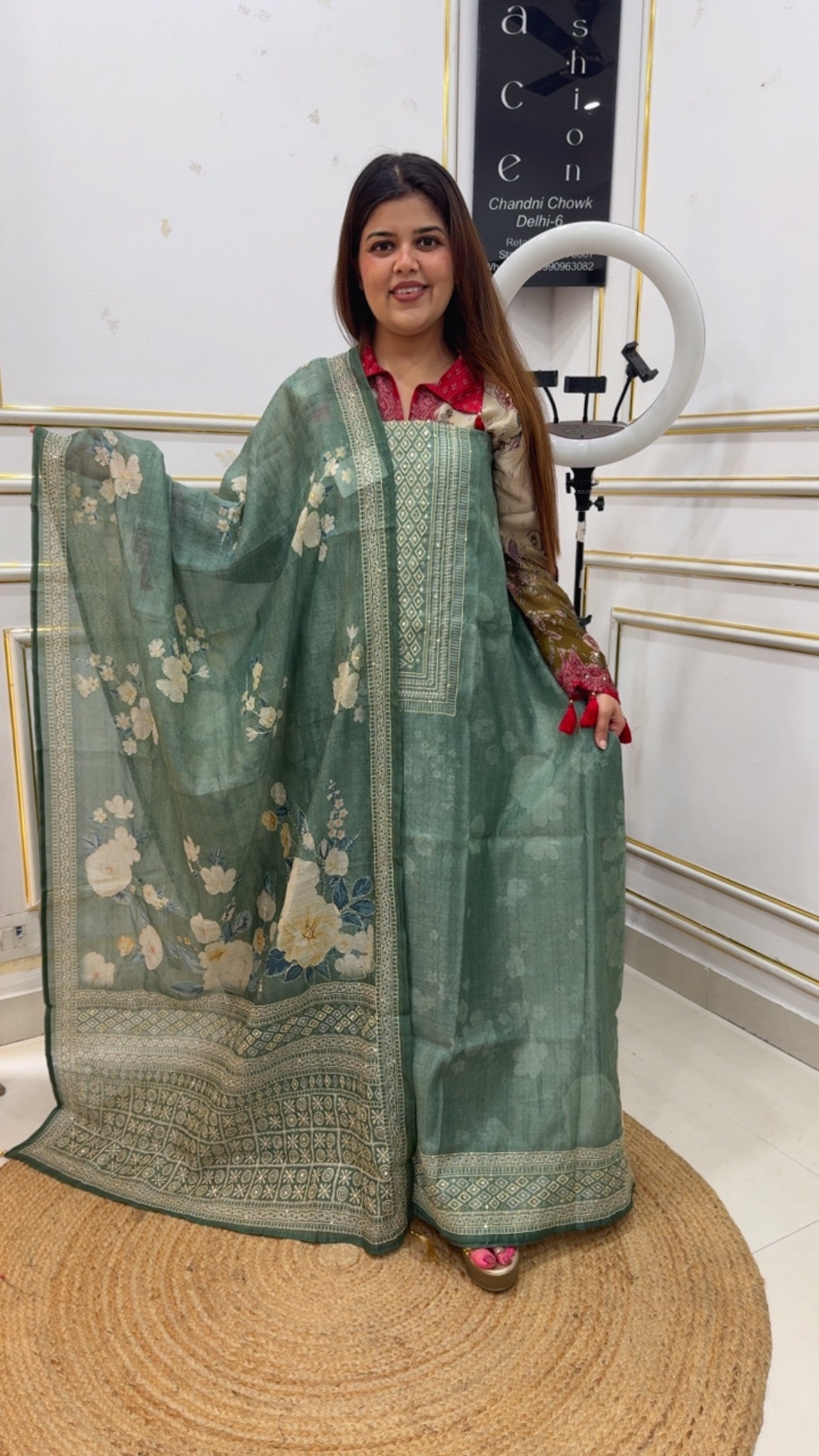 Kantha unique tusser Chanderi silk series with hand Kantha work along with premium Kantha embroidered dupatta gf1208
