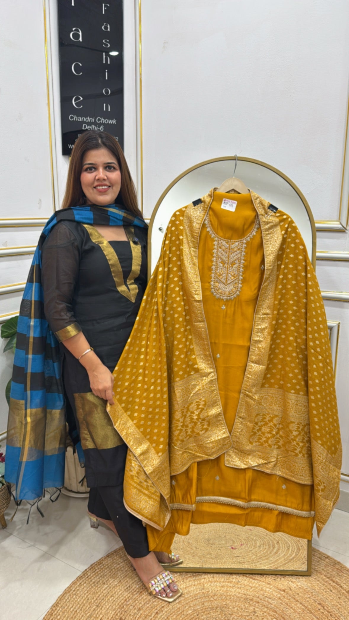 Rakhi Special – Soft Silk Suit Material with Zardozi Neck &amp; Weaved Dupatta GF 359