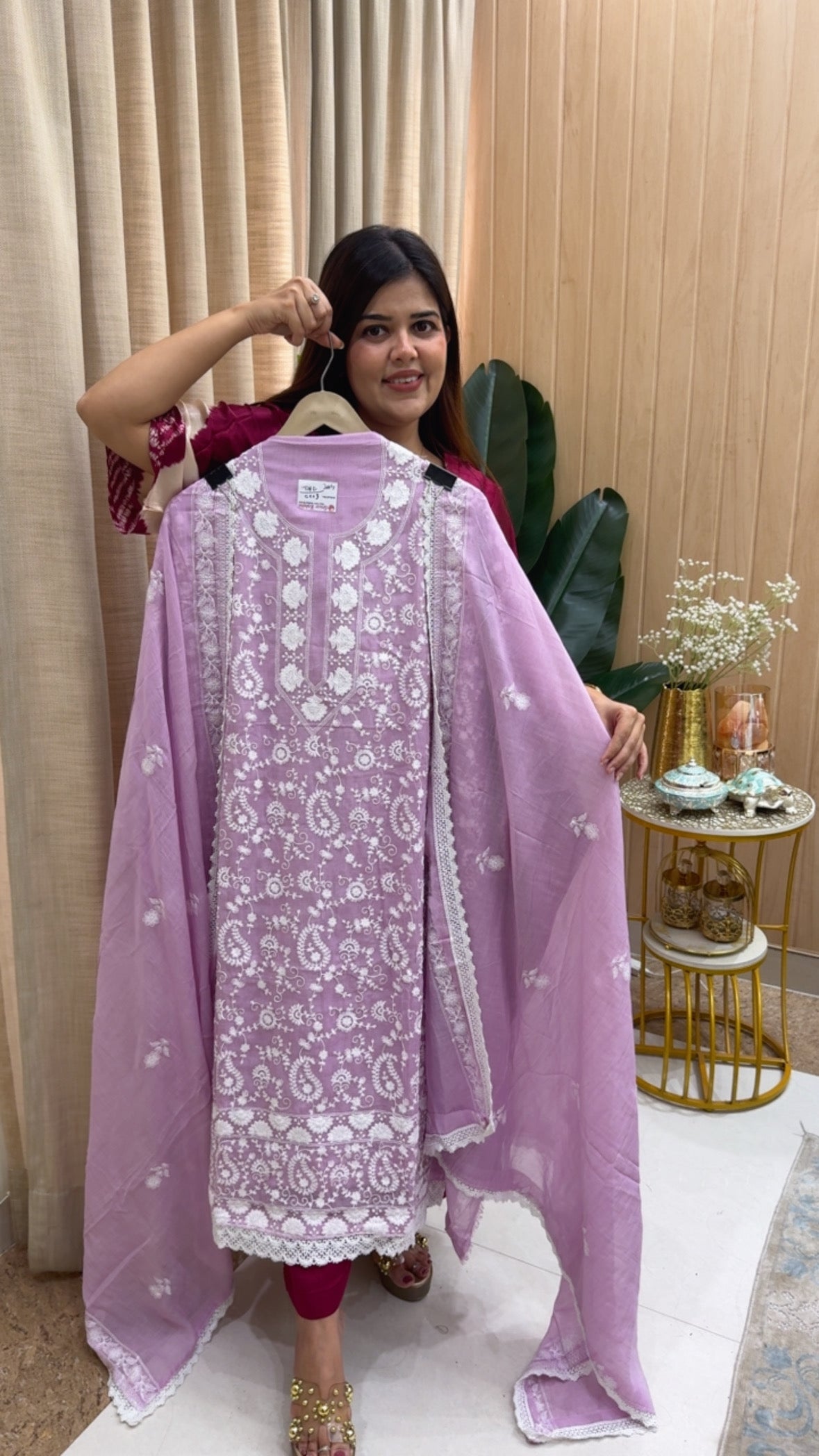 Pure cotton Mul Mul chikankari embroidery pure Summerish and stylish suit material with pure Mul Mul cotton embroidery dupatta GF1156 Light Purple