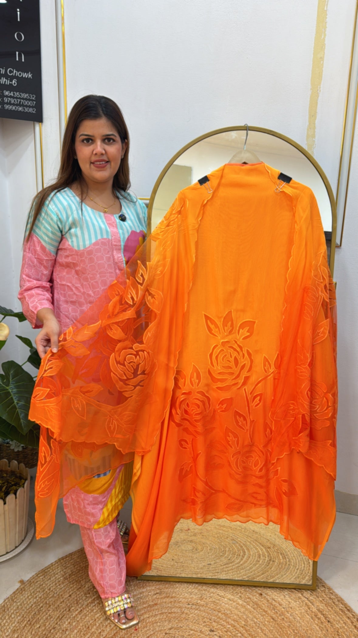 Exhibition style designer applique work pure organza silk suit along with full designer applique dupatta GF 603