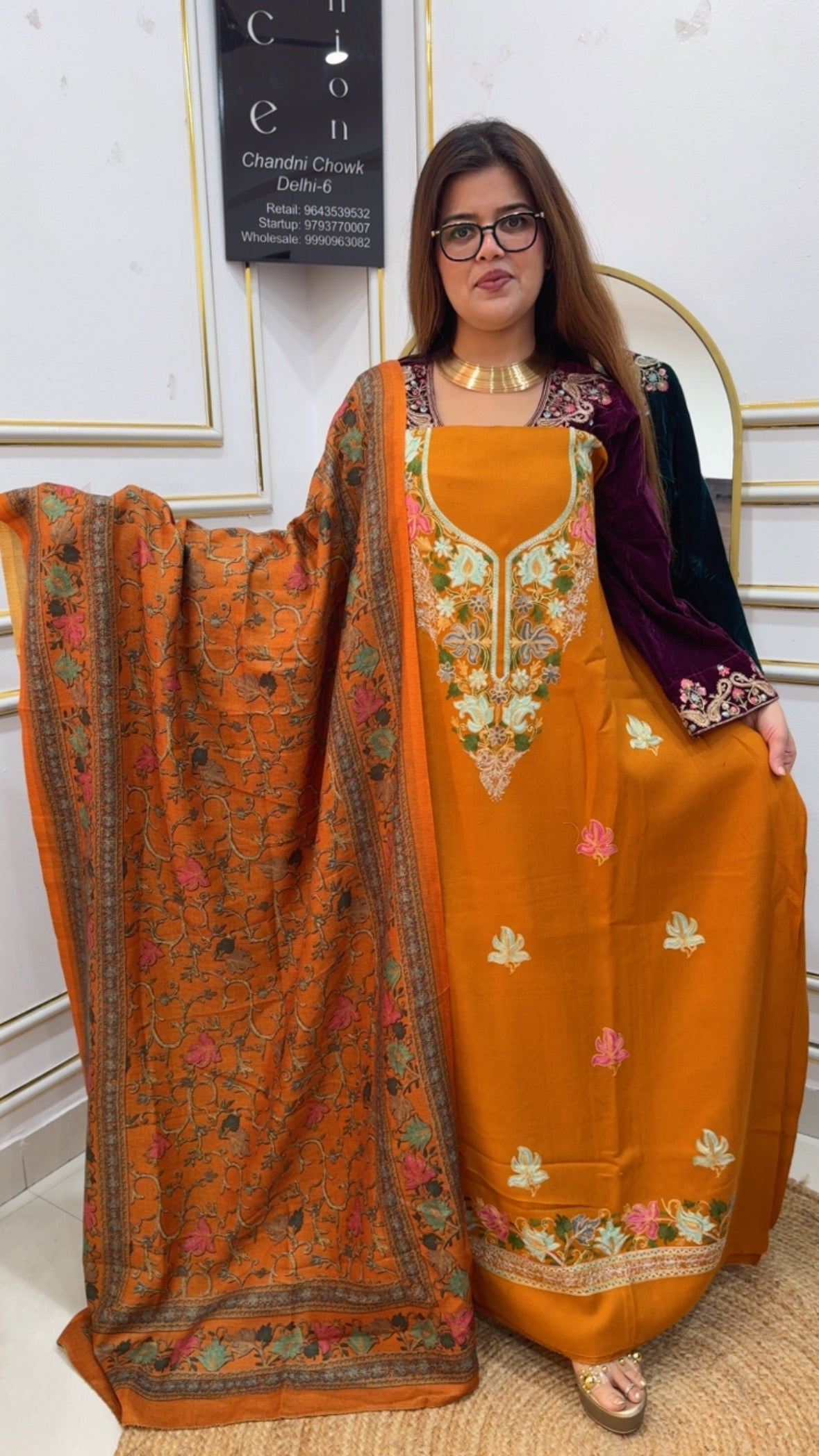Very pure and warm beautiful Kashmiri pashmina suit material with full Length pashmina shawls and bottom GF888