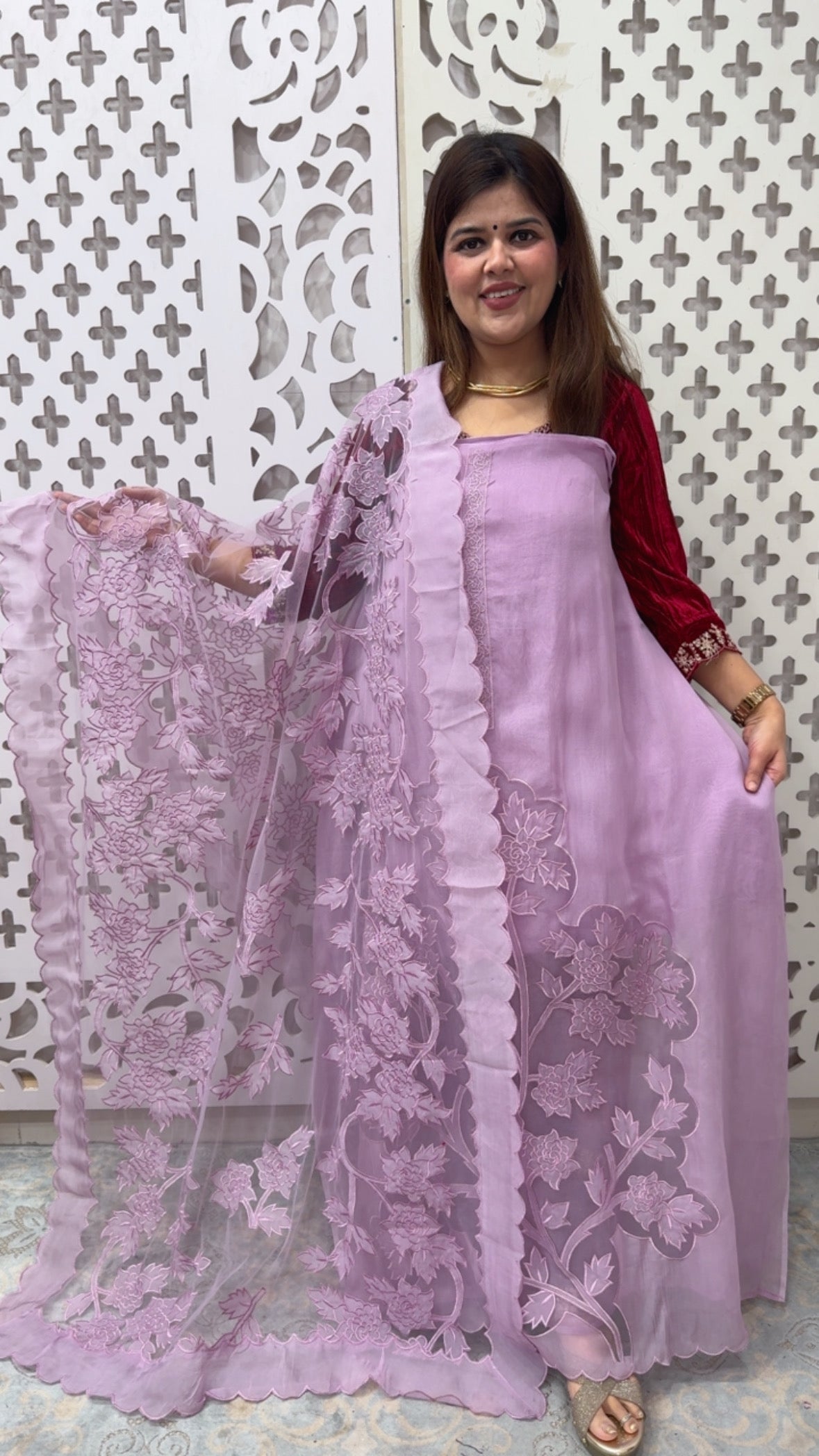 Premium and designer Royal Applique  work Organzza silk super classy suit material  along with unique applique work dupatta GF864