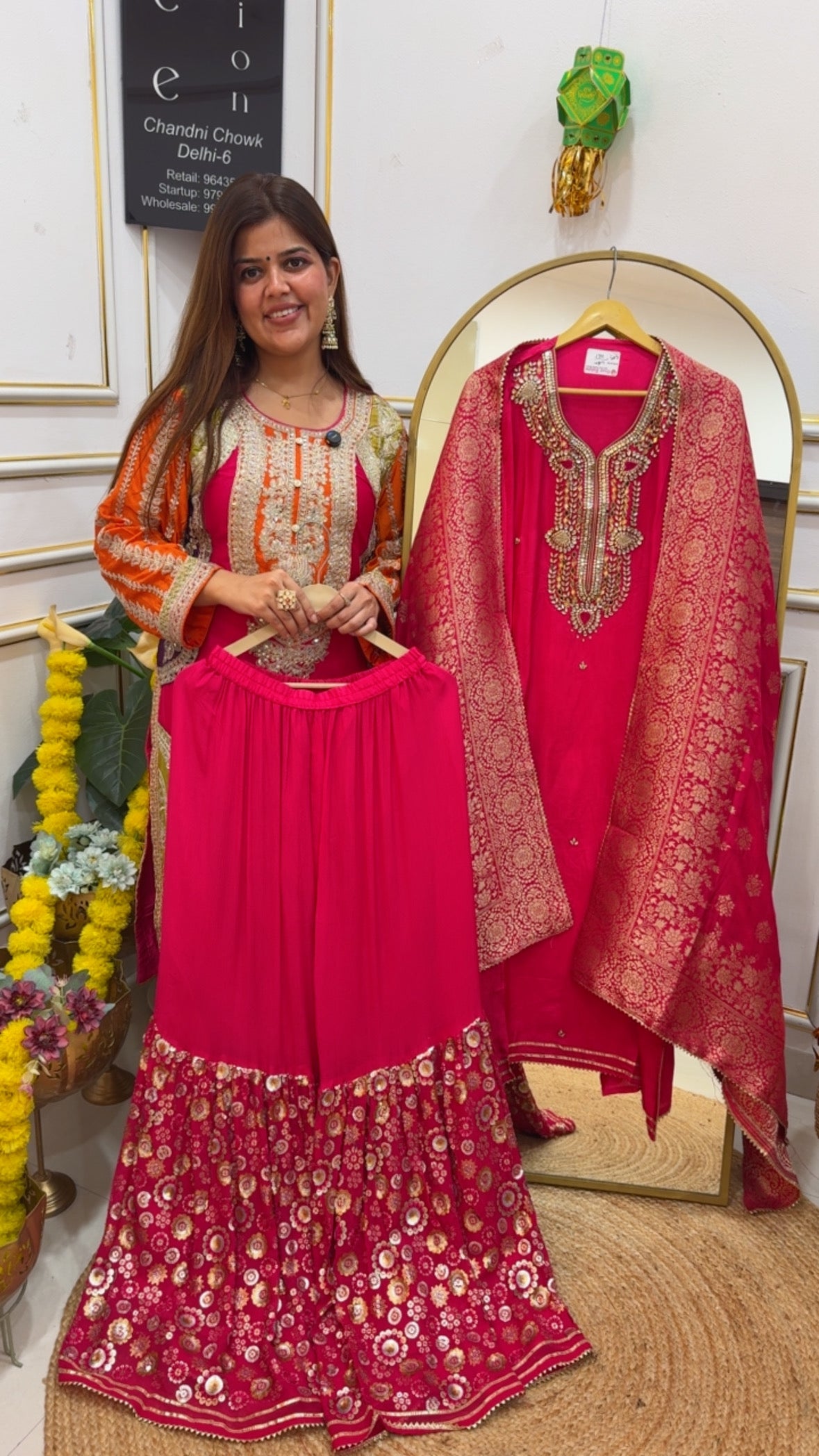 Designer full sequence stiched garara with pure silk kundan work semi-stich shirt (upto size 48) GF 677