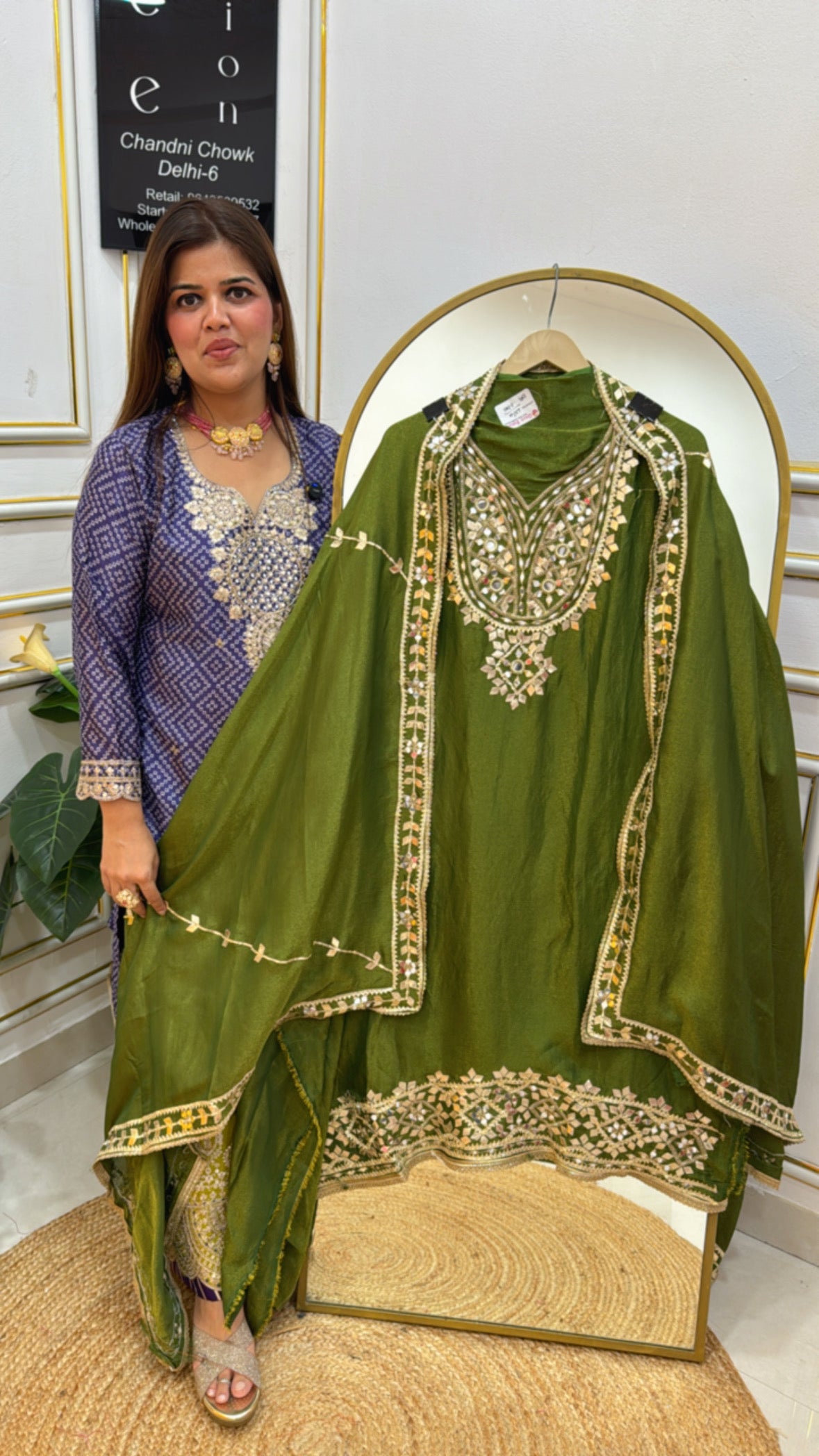 Premium gota handwork partywear silk suit material along with premium gota work dupatta GF 647