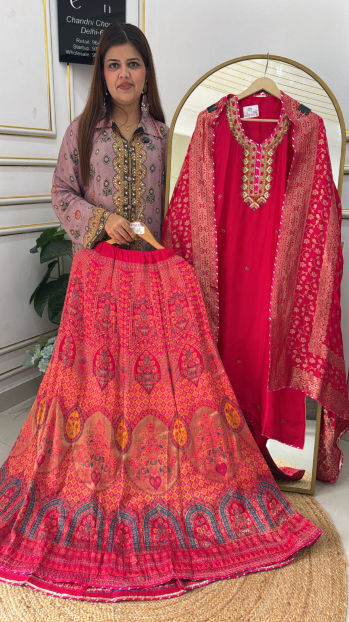 Pure Meenakari Weaved Raw Silk Ready-to-Wear Skirt with Premium Handwork Silk Semi-Stitched Shirt GF 431