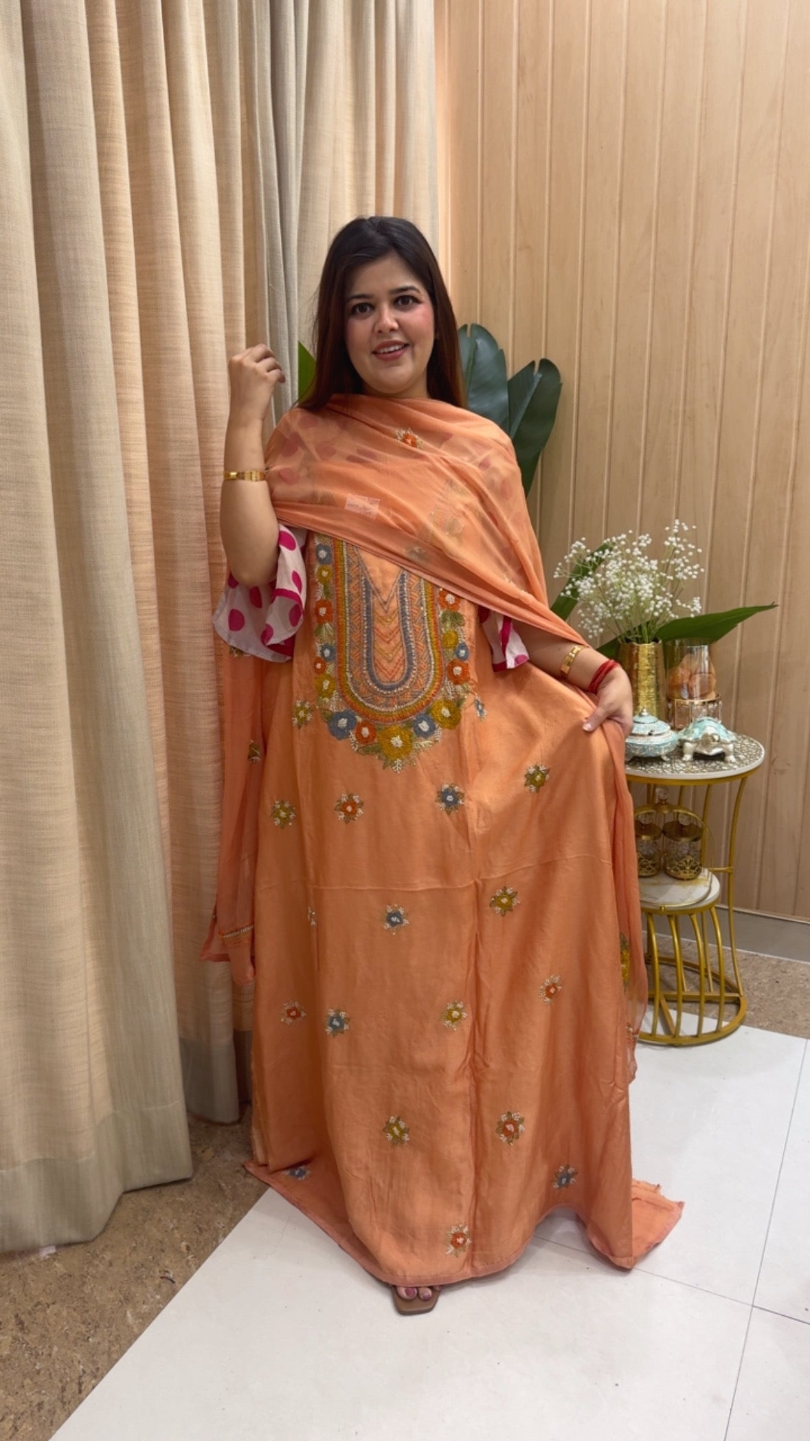 Raw silk royal suit material along with premium hand embroidery Kantha work detailing super elegant look with classy Mul chiffon dupatta GF1193
