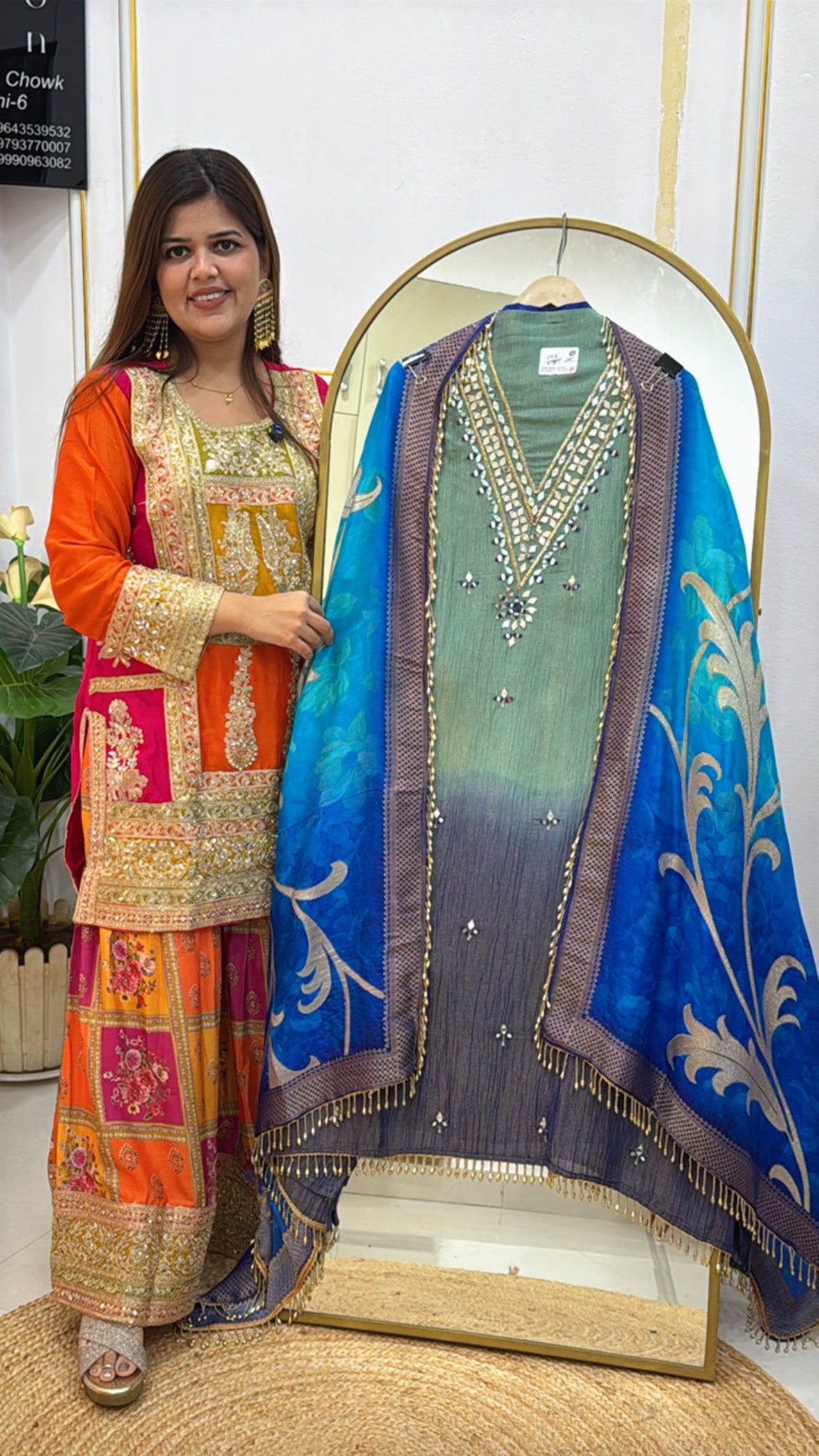 Designer Pure Crushed Shimmer Silk Suit with Ombre Style &amp; Mirror Work Detailing GF 452