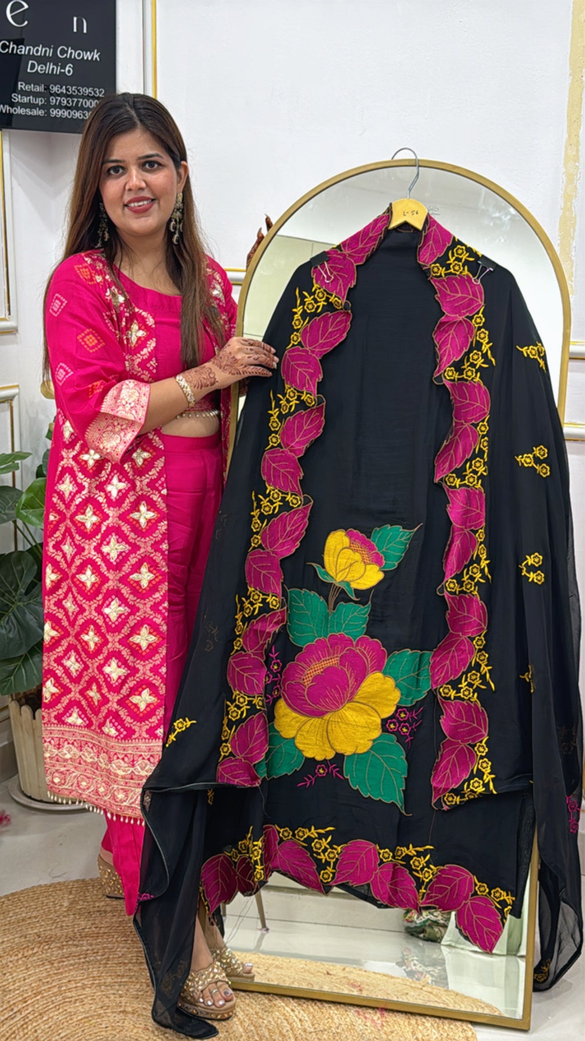 Trending Scalloped Leaf Detailing Pure Organza Suit with Applique Work Designer Dupatta GF 415