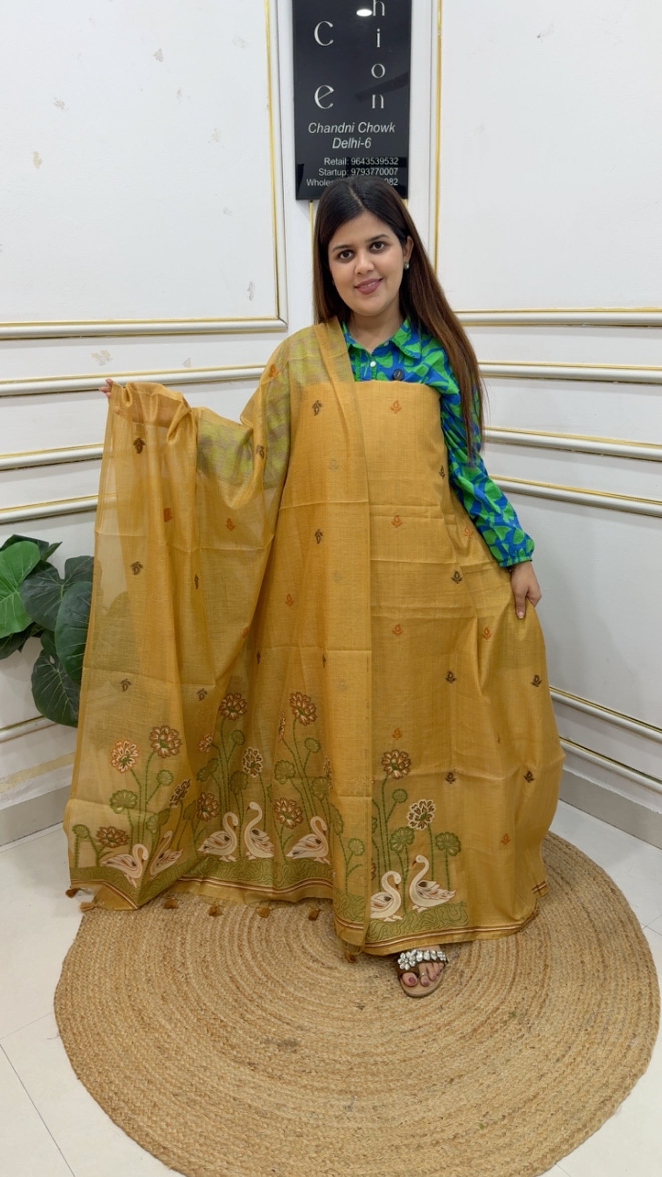 Premium quality best seller pure Moonga silk  jamdhani  swan detailing weaved dupatta along with Jamdani neck detailing and premium looking jamdhani dupatta  GF1185