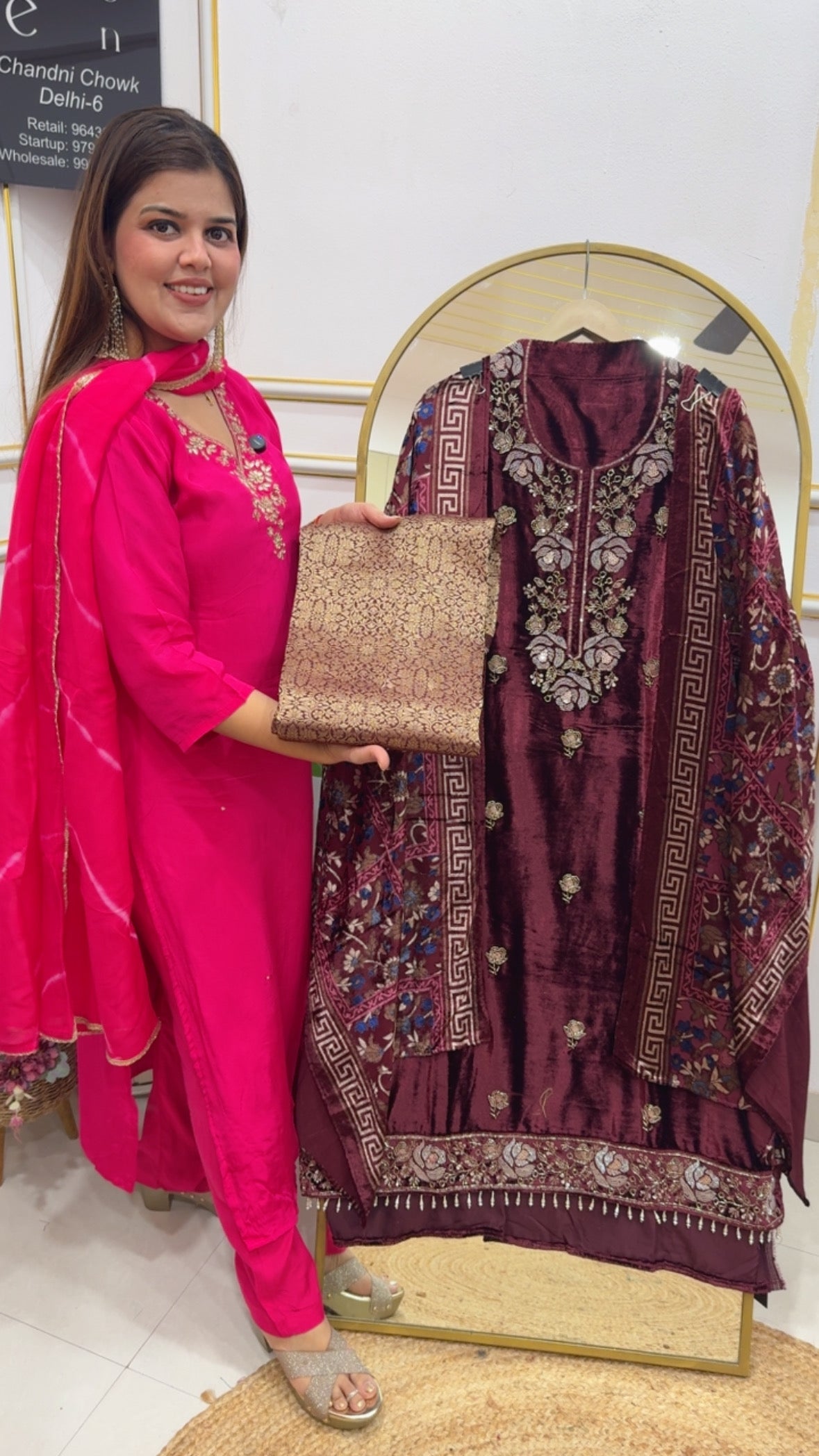 Latest Winter Royal Partywear Royal velvet handwork suit material along with Brasso dupatta and pure brocade bottom GF800