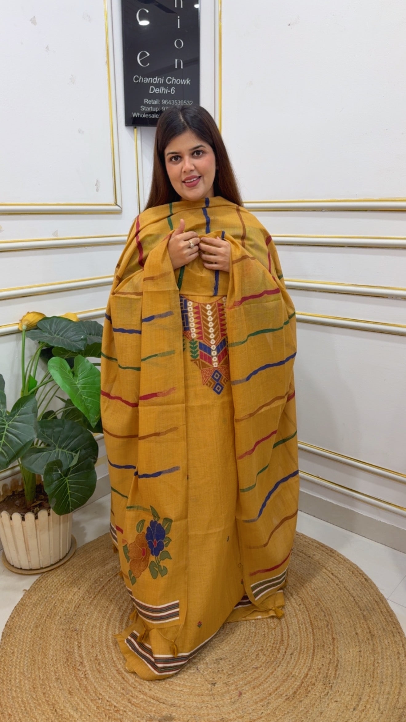 Premium quality best seller pure Moonga silk jamdhani weaved dupatta along with Jamdani neck detailing and premium looking jamdhani dupatta GF1184