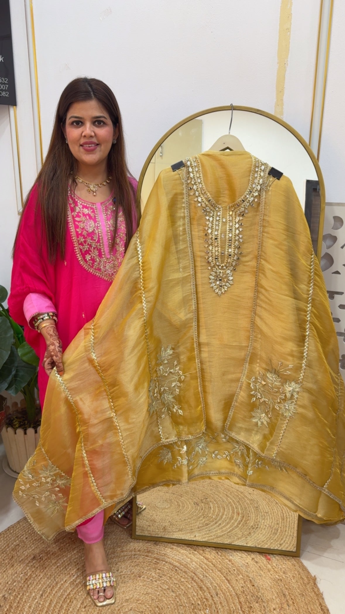 Partywear and wedding special gota patti suit over premium glass tissue material with allover gota work GF 746