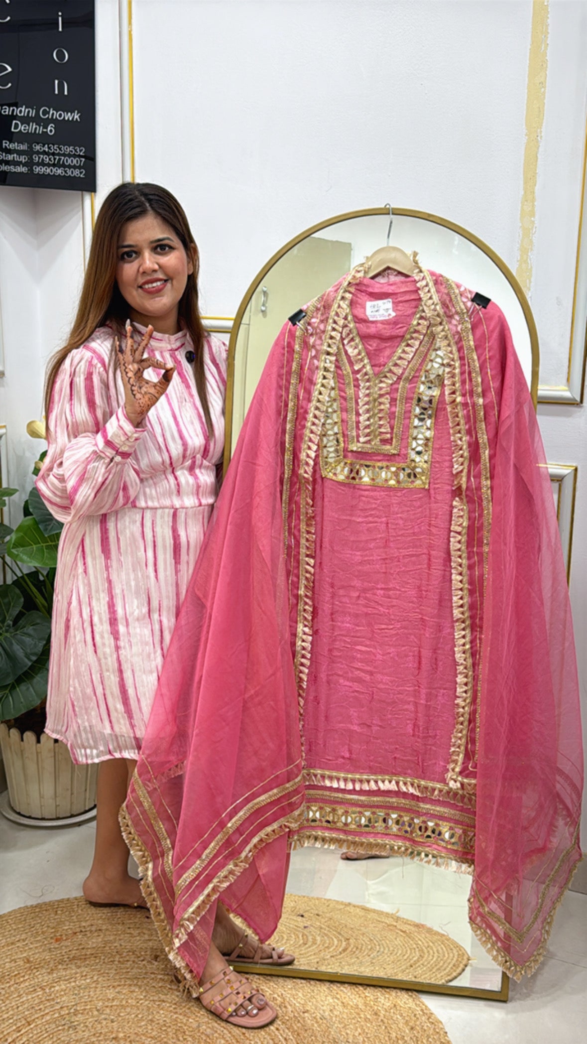 Pure Weaved Silk Suit with Mirror Neck Detailing &amp; Designer Organza Dupatta GF 410