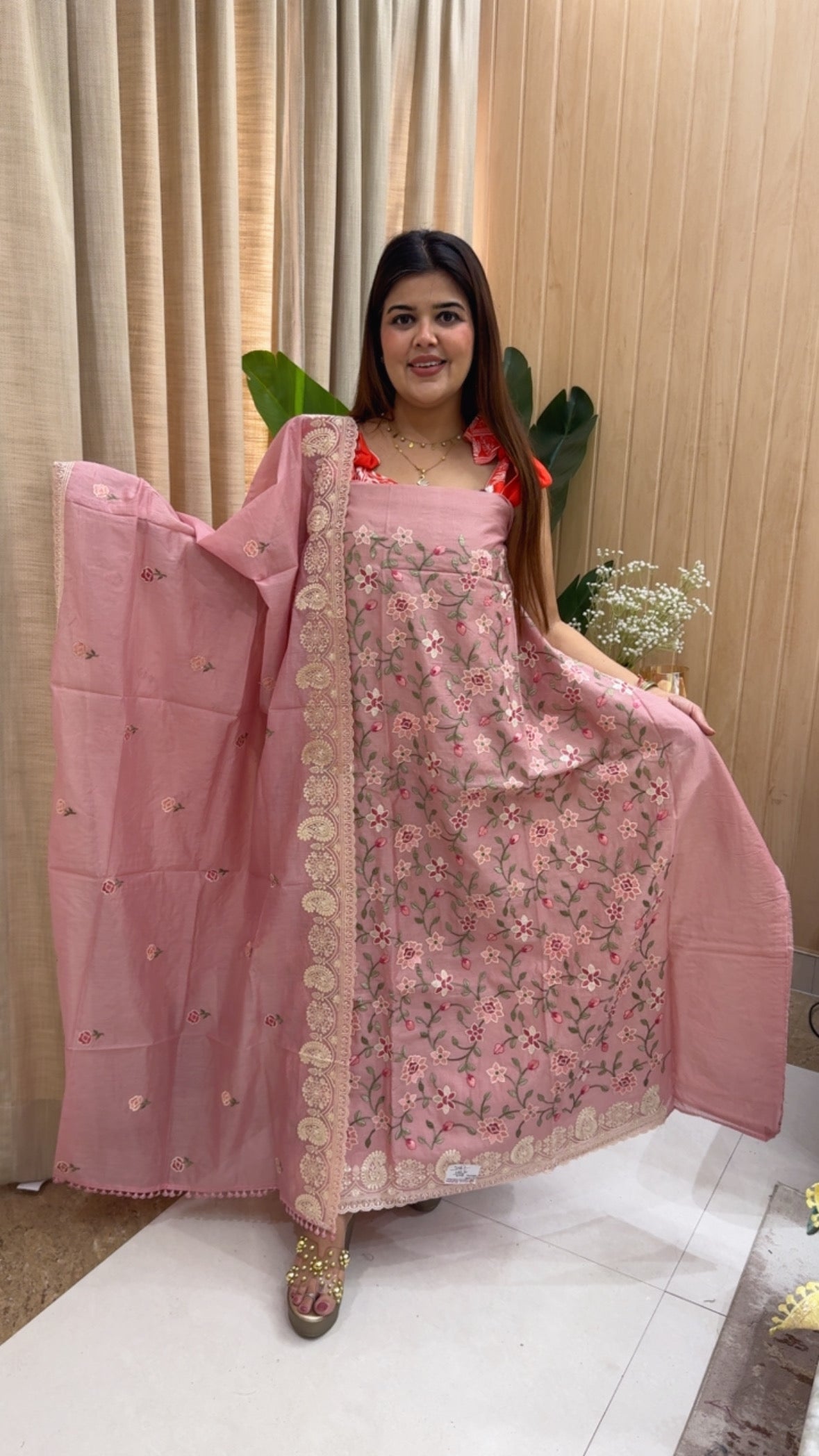 Pure cotton super elegant embroidered beautiful suit material along with classic embroidered dupatta GF1181 Pink