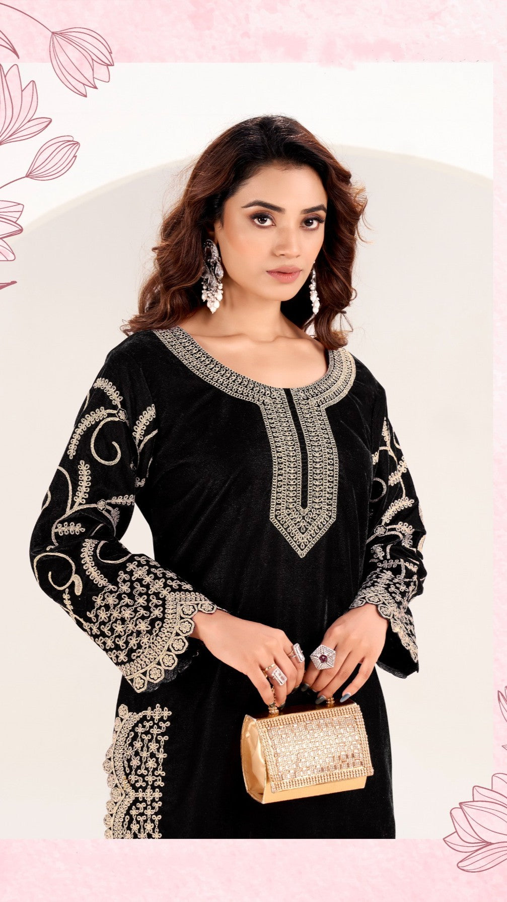 Beautiful Ready To Wear Winter Velvet Coord Set Full embroidery work over sleeves and all over Coordset very pretty and comfortable GF861