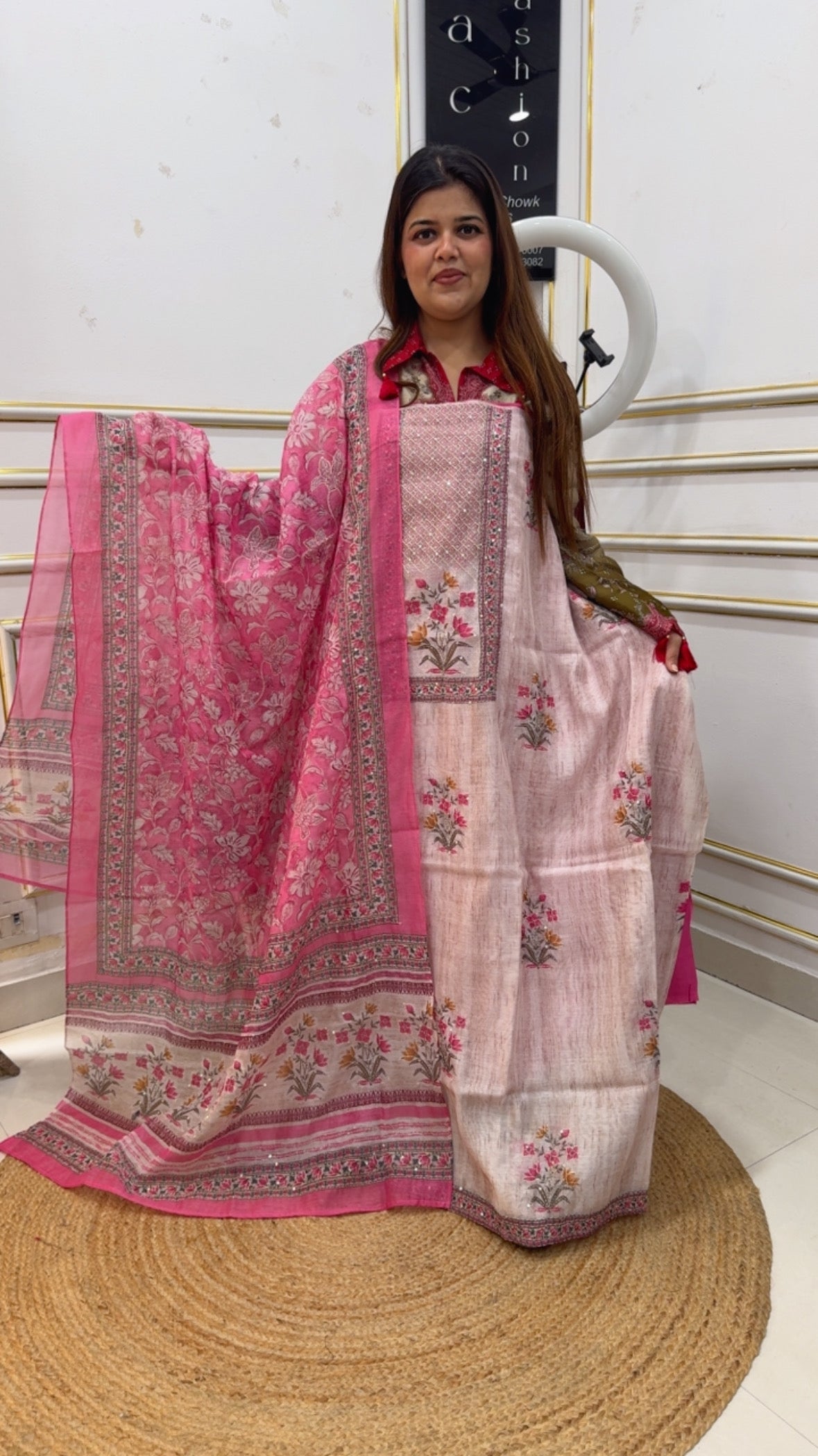 Kantha unique tusser Chanderi silk series with hand Kantha work along with premium Kantha embroidered dupatta gf1208