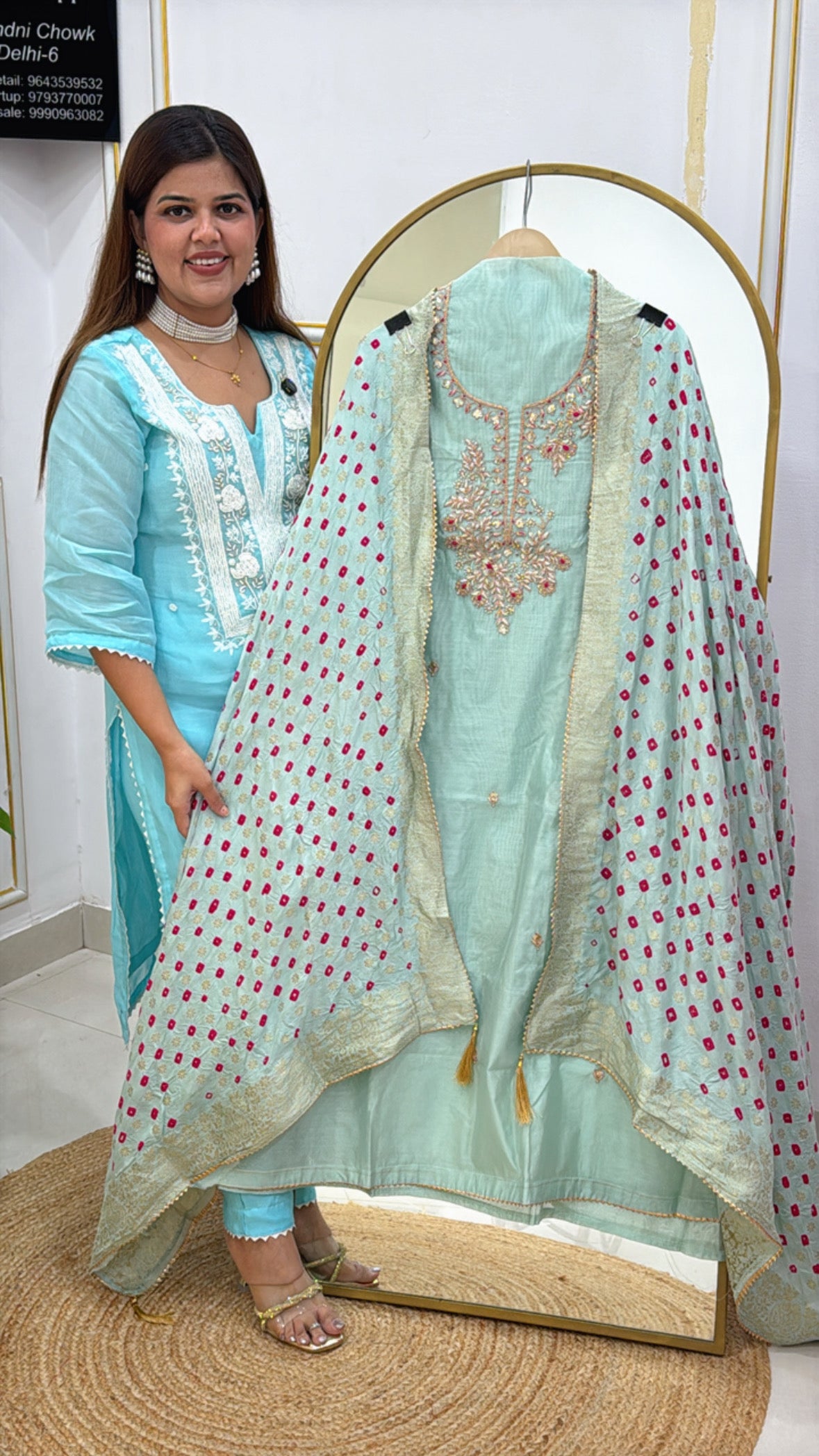 Party wear special pure chanderi silk material along with pure zari handwork over shirt with pure bandhej silk dupatta GF512