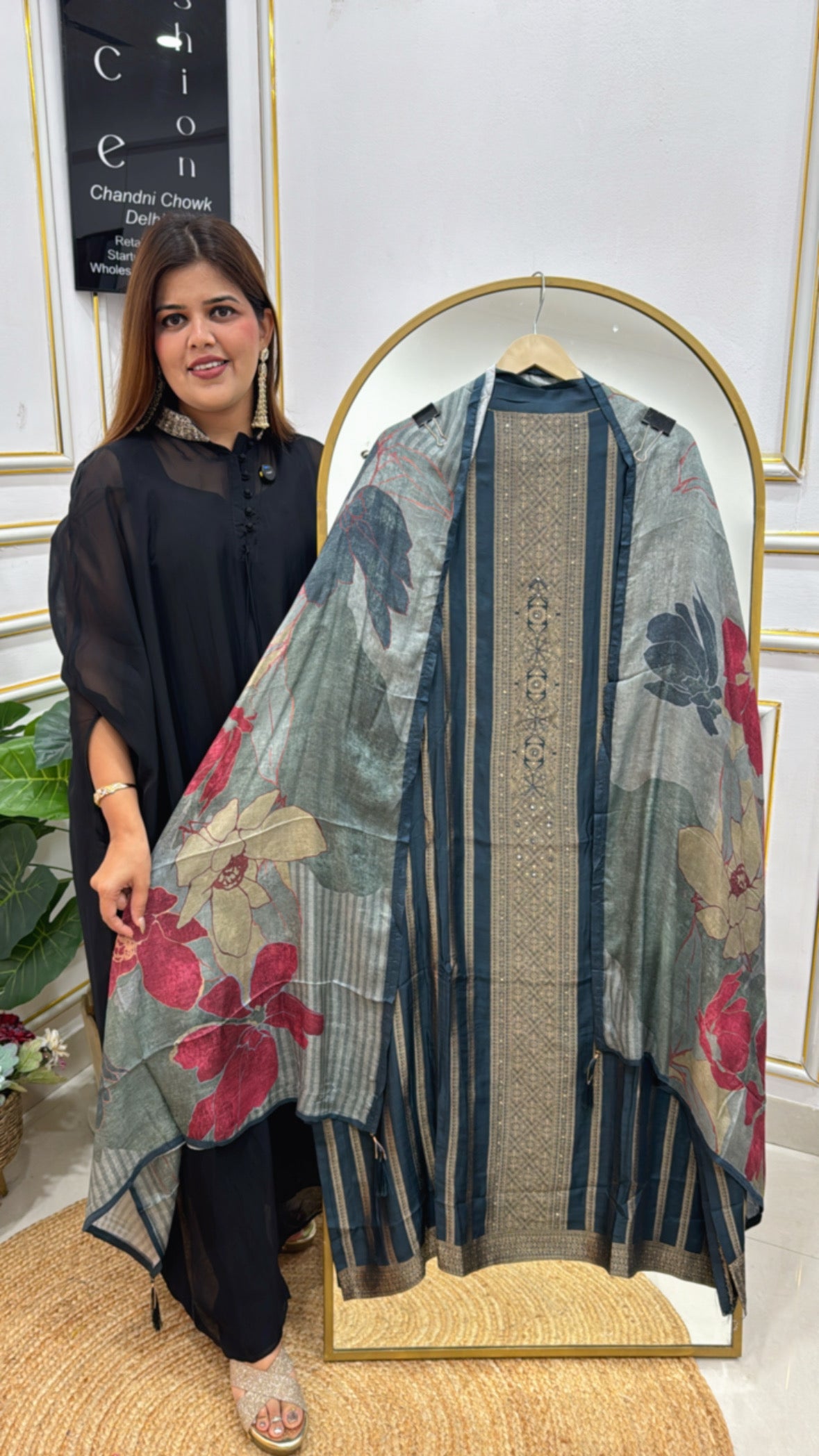 Pure Bemberg Soft Silk Suit with Antique Zari &amp; Digital Print Dupatta GF 254