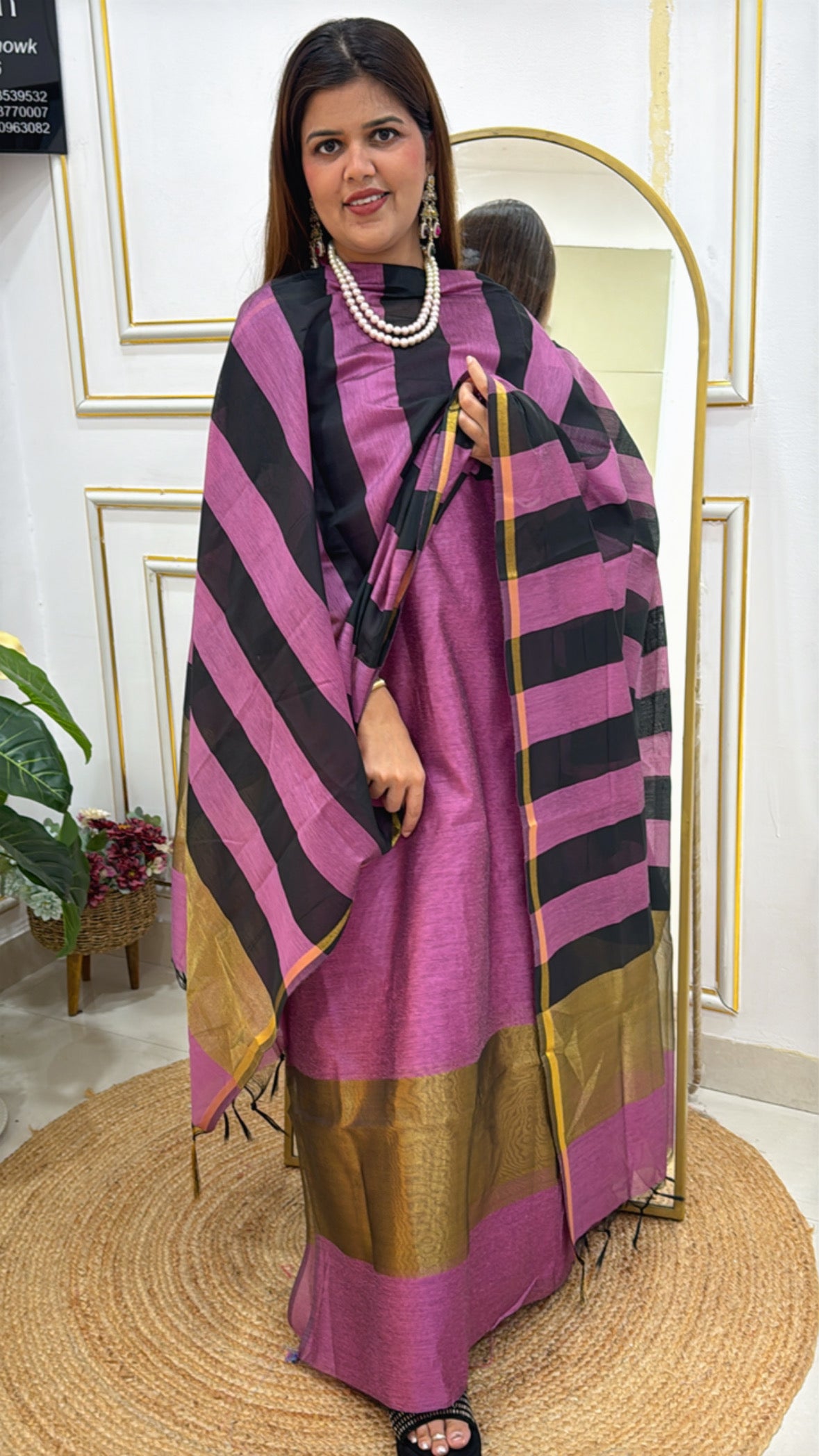 Best Seller Pure soft Chanderi silk shirt material with golden weaved border along with designer handloom Chanderi silk dupatta GF590